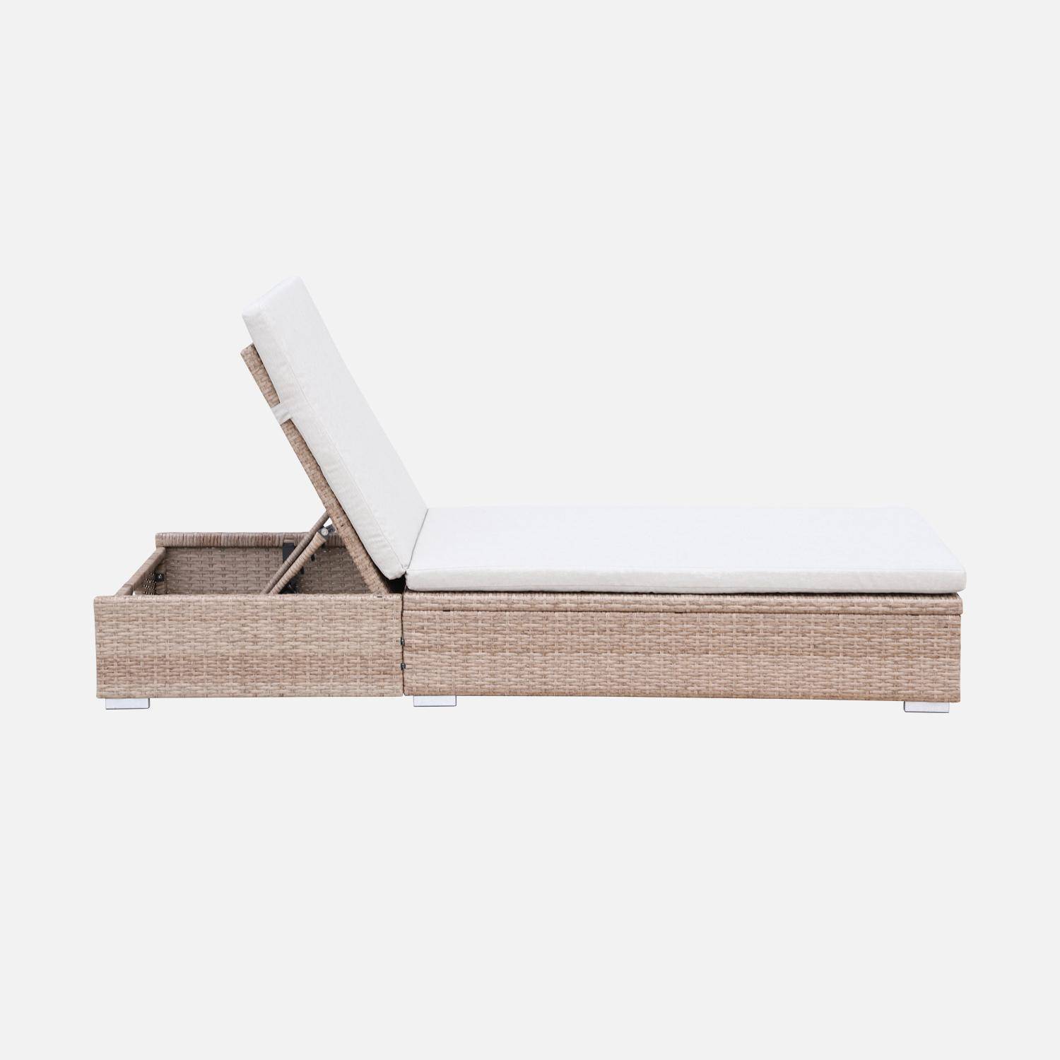 Bain de soleil, résine tressée, coussins polyester beige, multi-position, Olbia L195 x P65 x H32/97cm Photo2