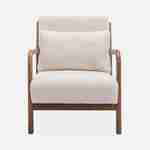Cosy boucle wooden armchair with scandi-style compass legs and cushion, Light Walnut Stained Hevea Wood, Lorens, White Photo4