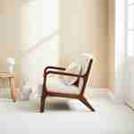 Cosy boucle wooden armchair with scandi-style compass legs and cushion, Light Walnut Stained Hevea Wood, Lorens, White Photo2