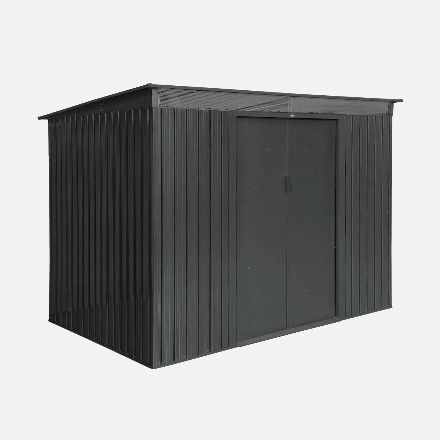 Casetta da giardino in metallo 4,85m2 con lucernario, Audomarois, Antracite, 261x181x186 cm Photo1