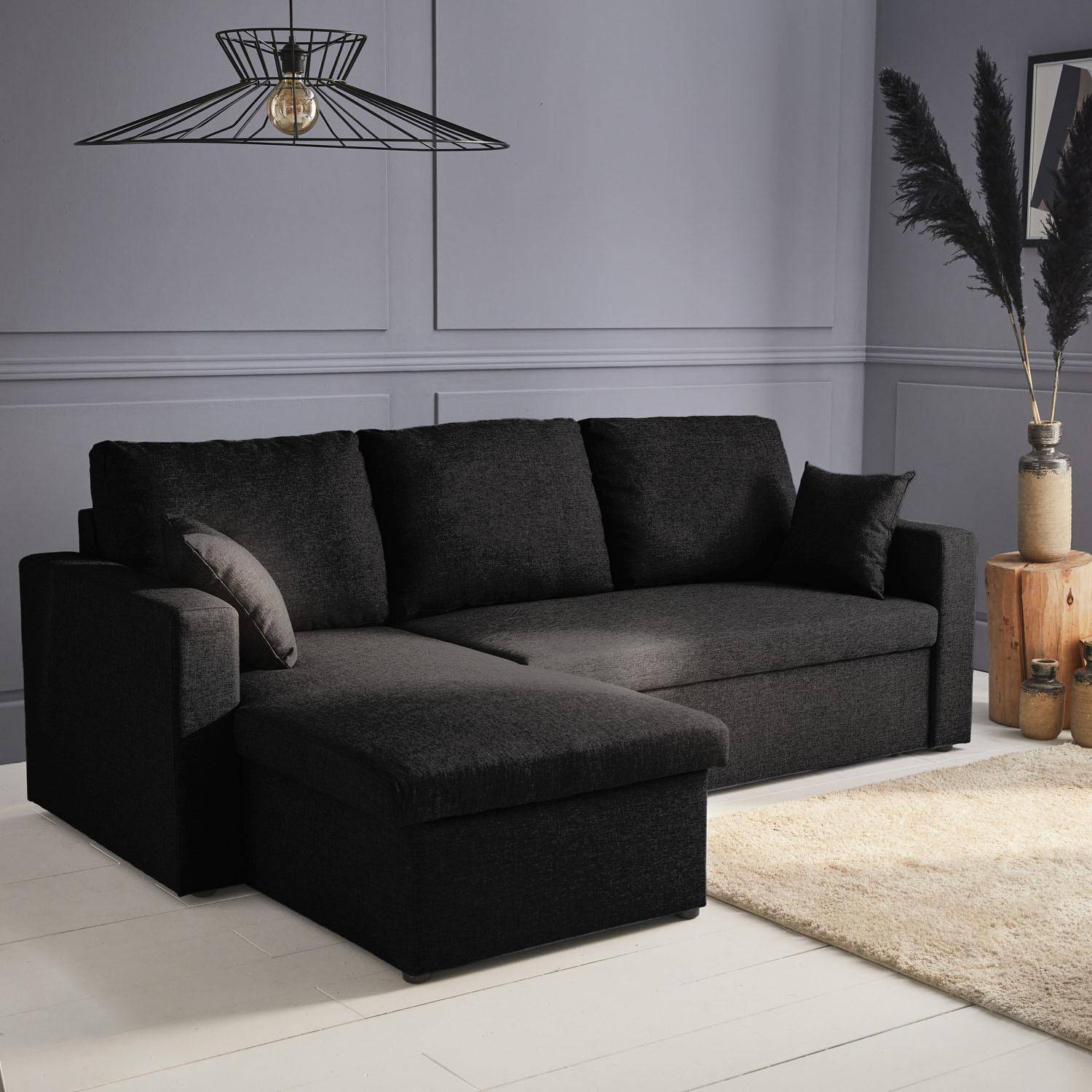 3-seater reversible black corner sofa bed with storage box, black L219xD81xH68cm, IDA,sweeek,Photo1
