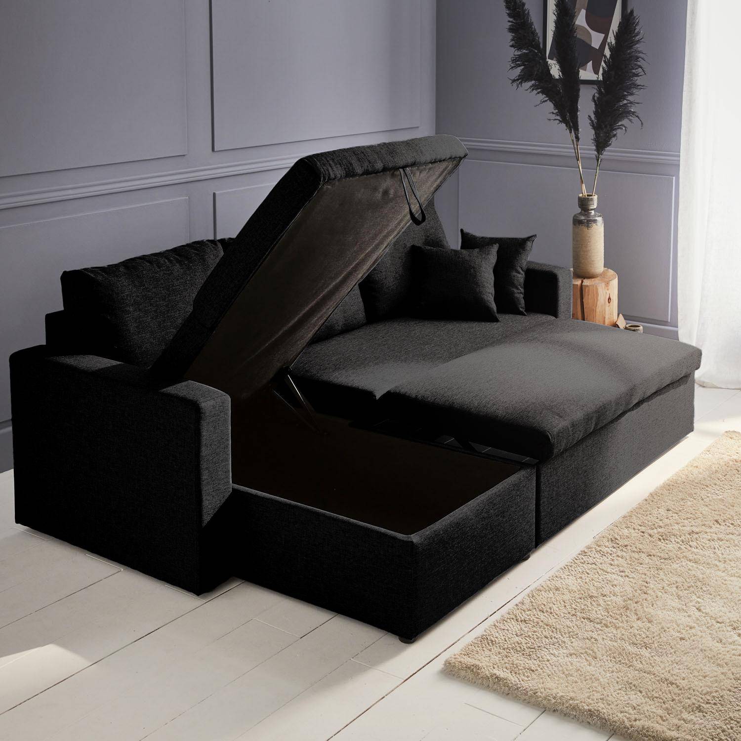 3-seater reversible black corner sofa bed with storage box, black L219xD81xH68cm, IDA,sweeek,Photo3