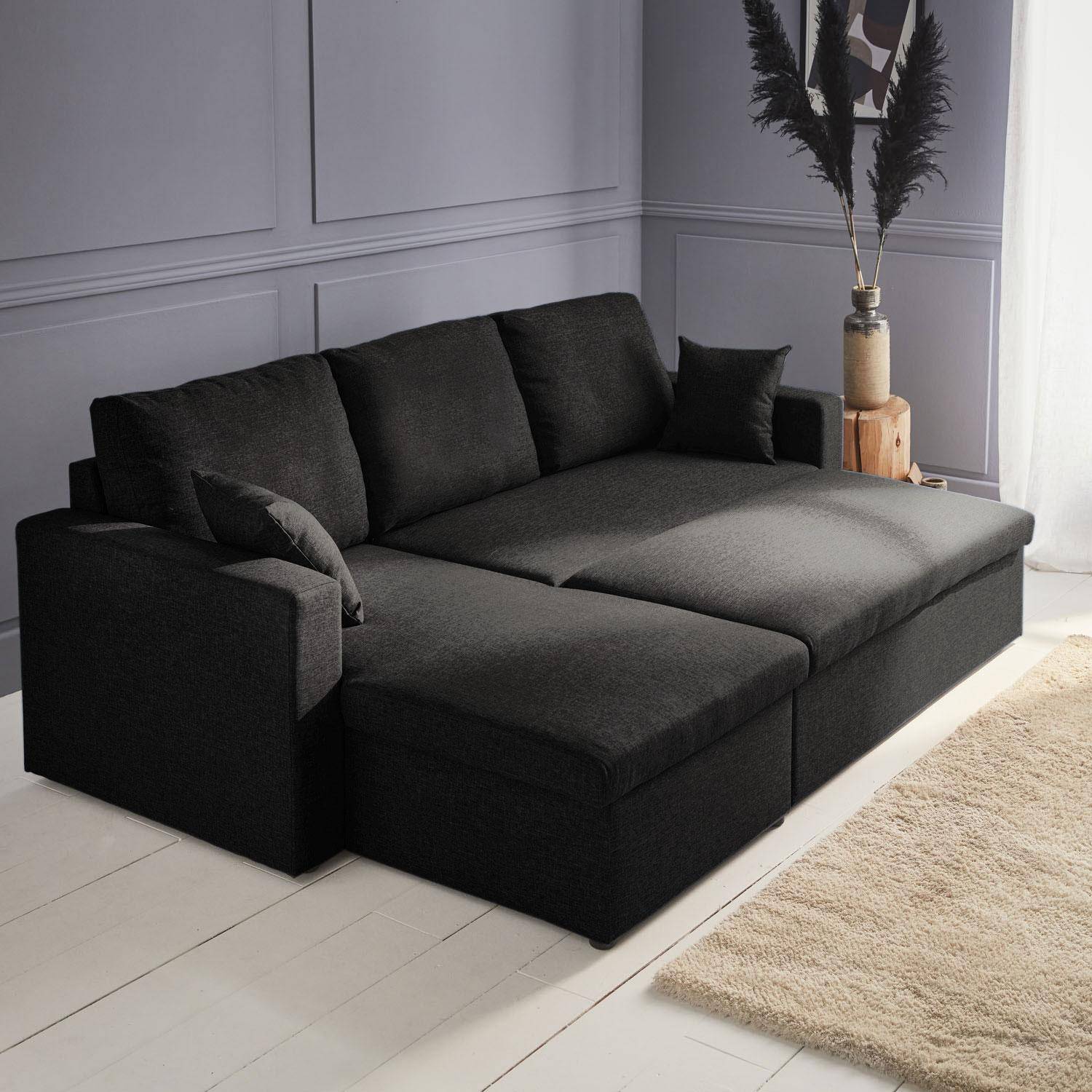 3-seater reversible black corner sofa bed with storage box, black L219xD81xH68cm, IDA,sweeek,Photo2