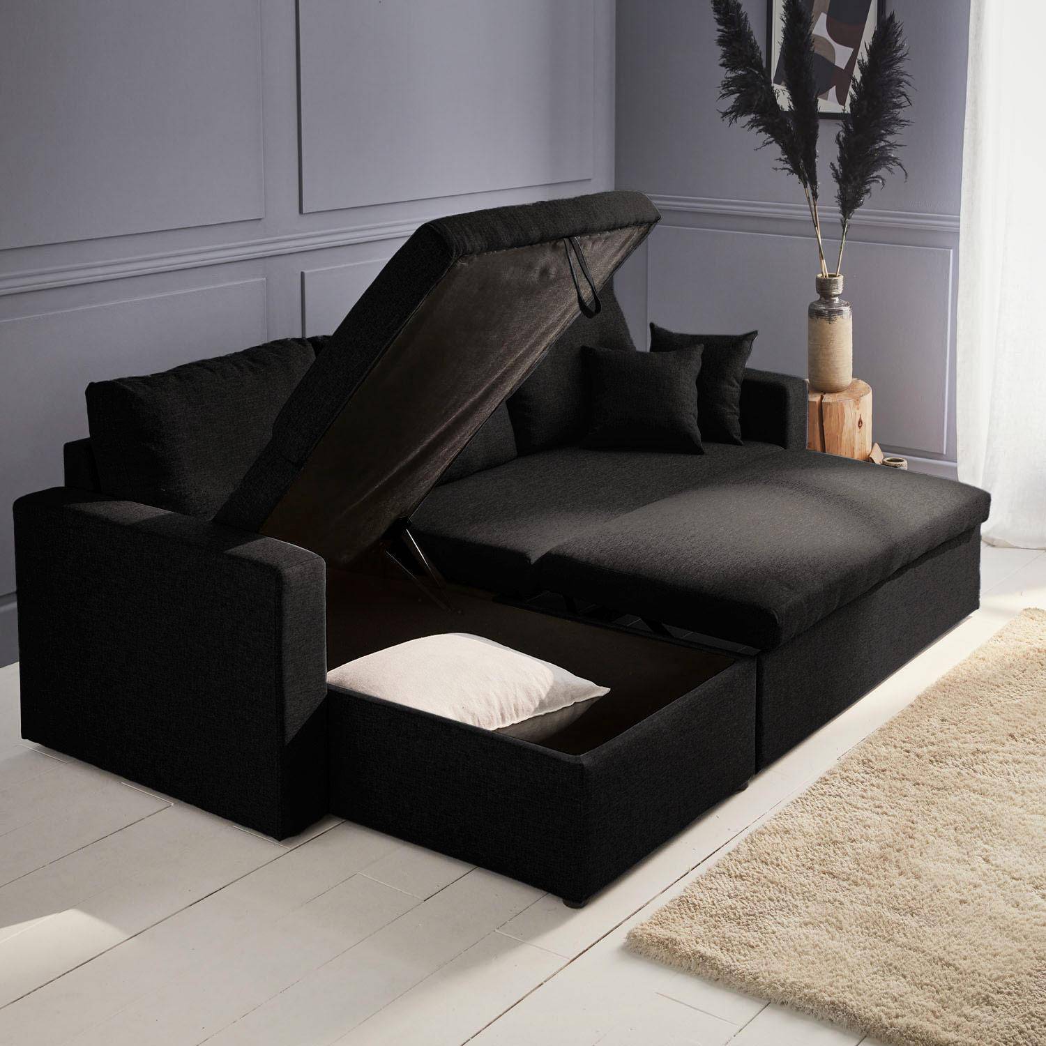 3-seater reversible black corner sofa bed with storage box, black L219xD81xH68cm, IDA,sweeek,Photo4