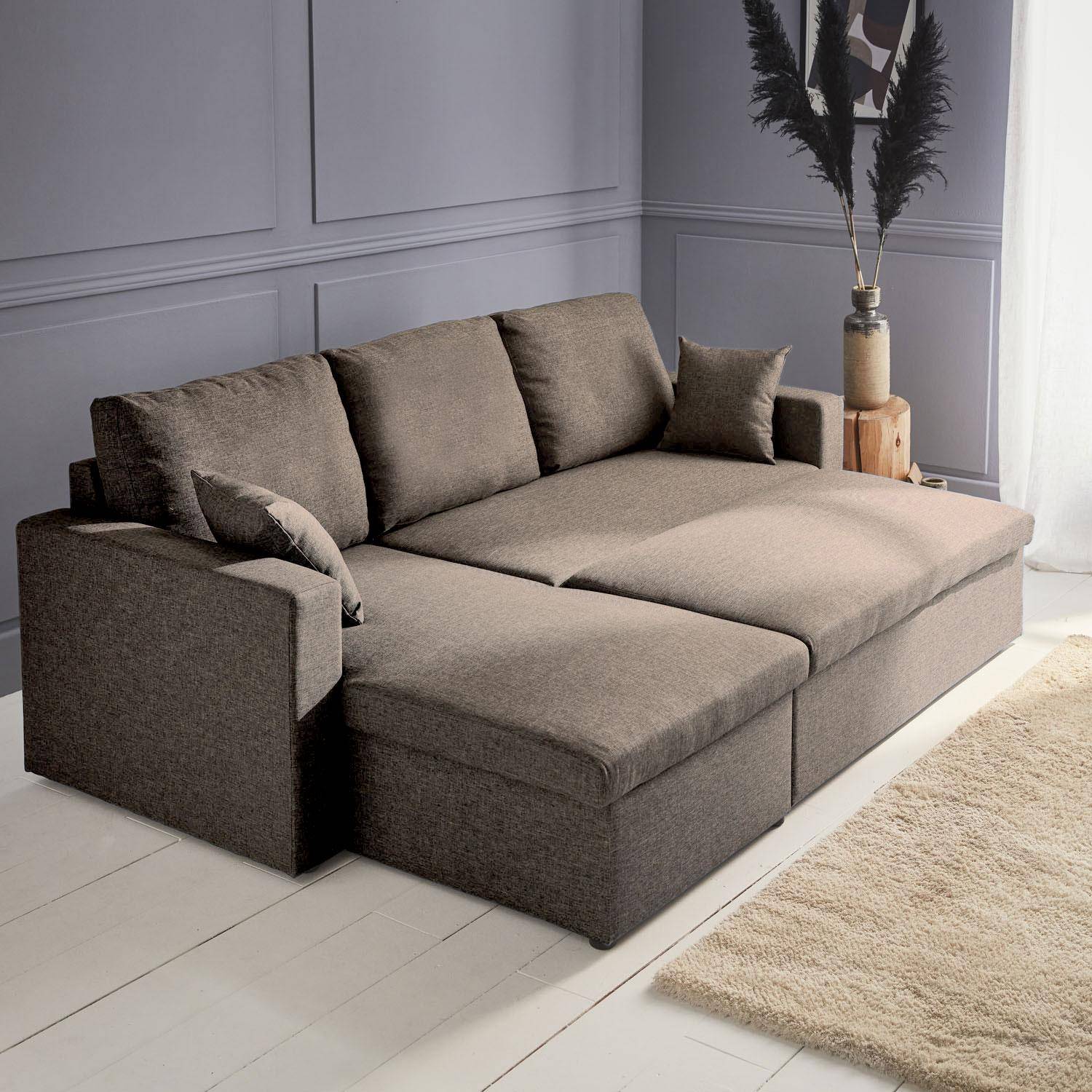 3-seater reversible brown corner sofa bed with storage box, brown, L219xD81xH68cm, IDA,sweeek,Photo2