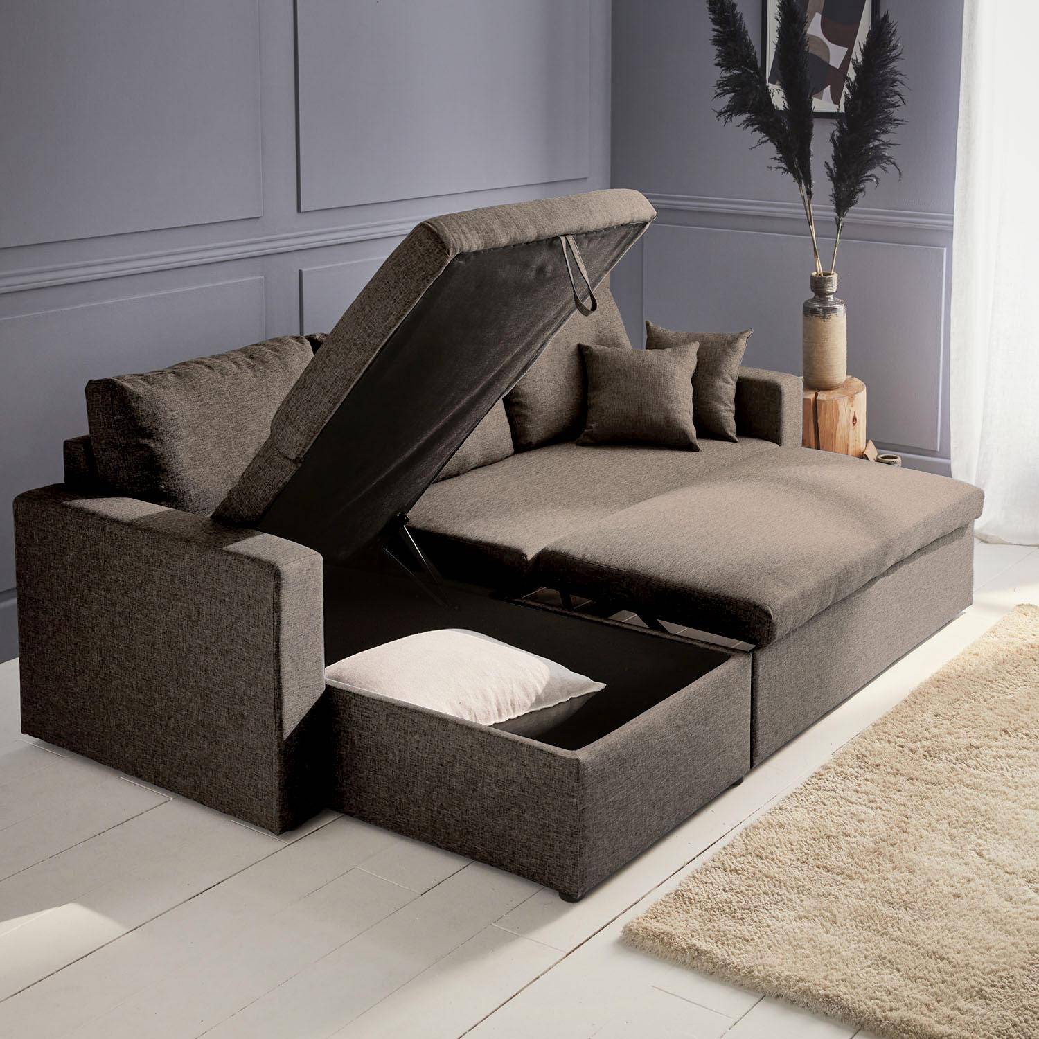 3-seater reversible brown corner sofa bed with storage box, brown, L219xD81xH68cm, IDA,sweeek,Photo4