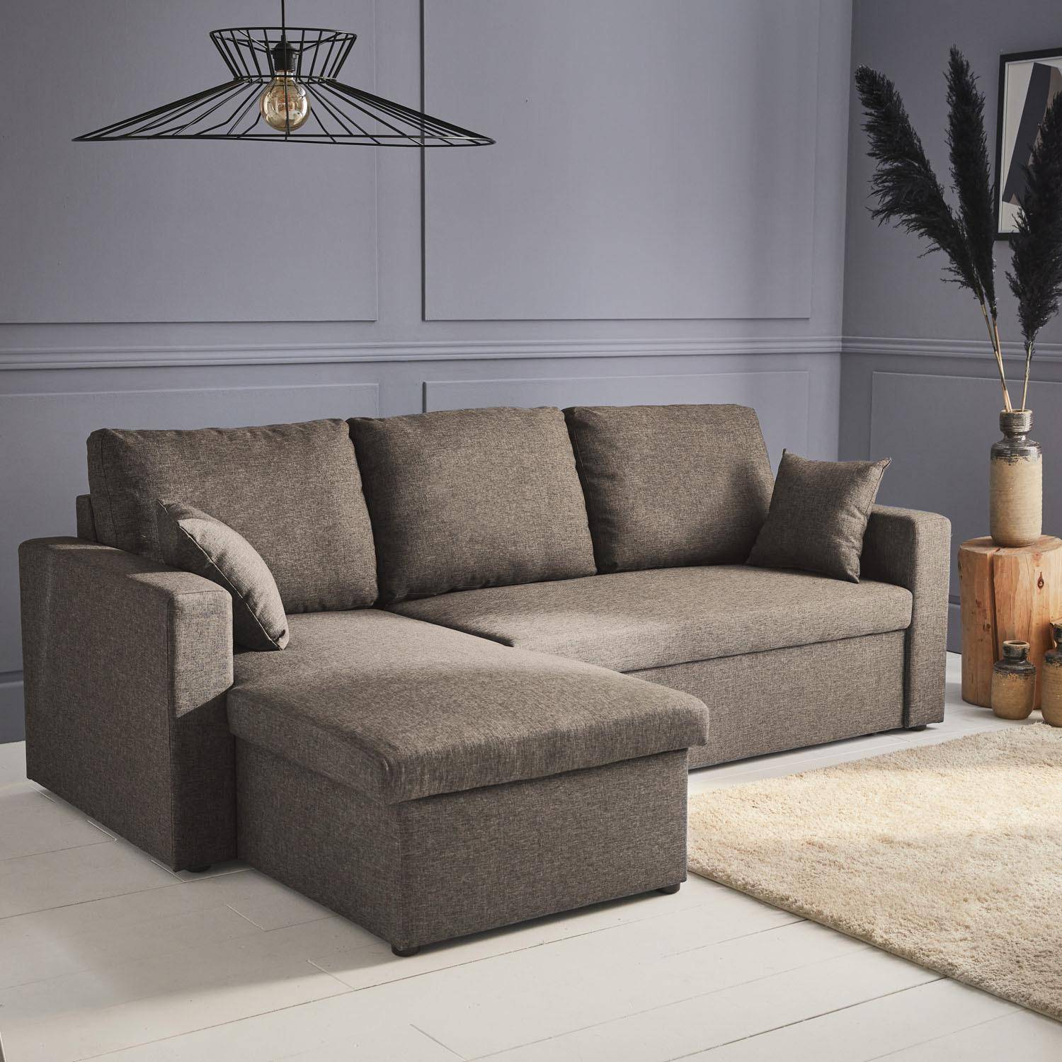 3-seater reversible brown corner sofa bed with storage box, brown, L219xD81xH68cm, IDA,sweeek,Photo1