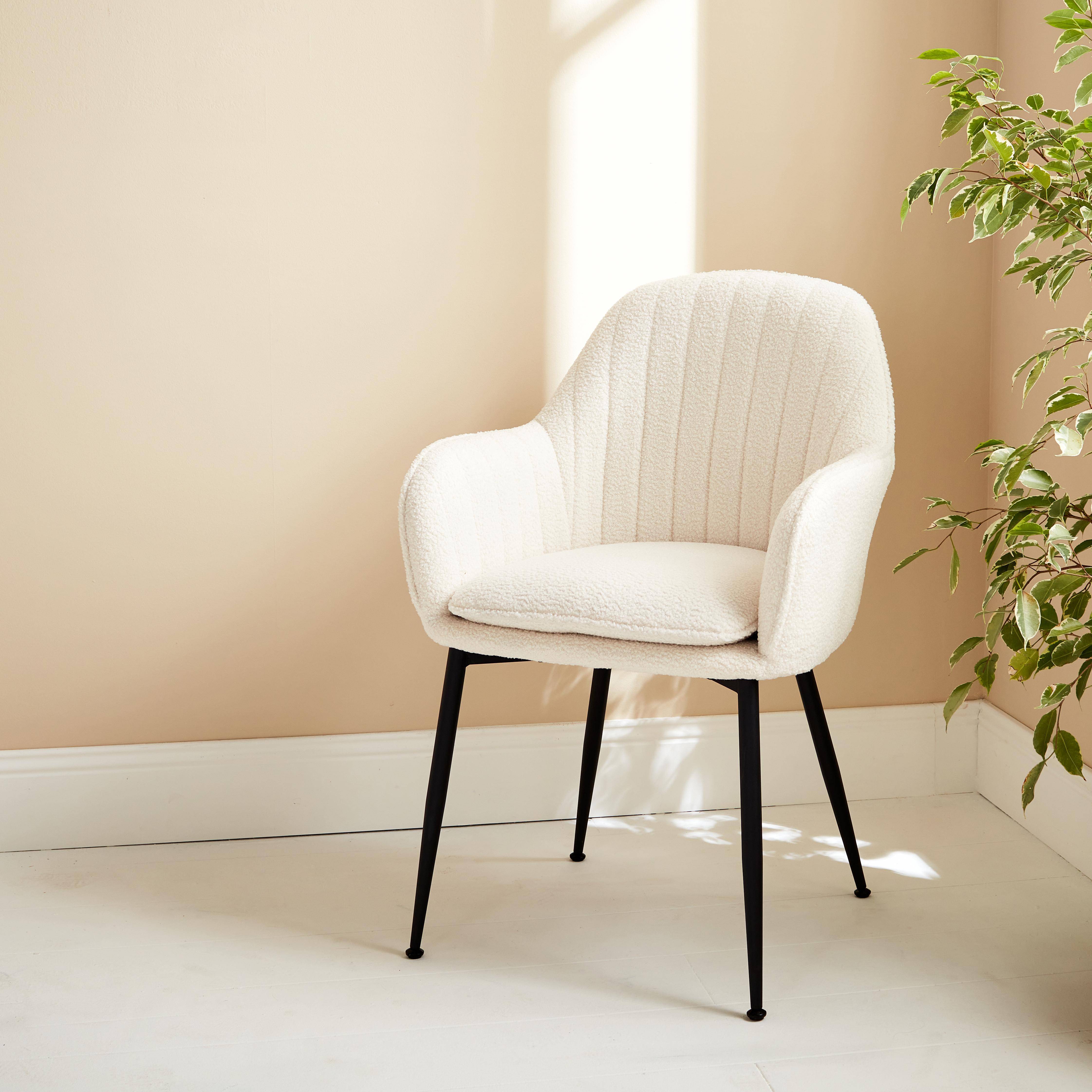Boucle armchair with metal legs, 58x58x85cm - Shella Boucle - White Photo1