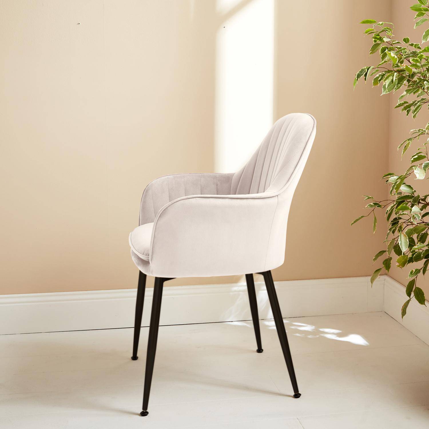 Velvet armchair with metal legs, 58x58x85cm - Shella - White Photo2