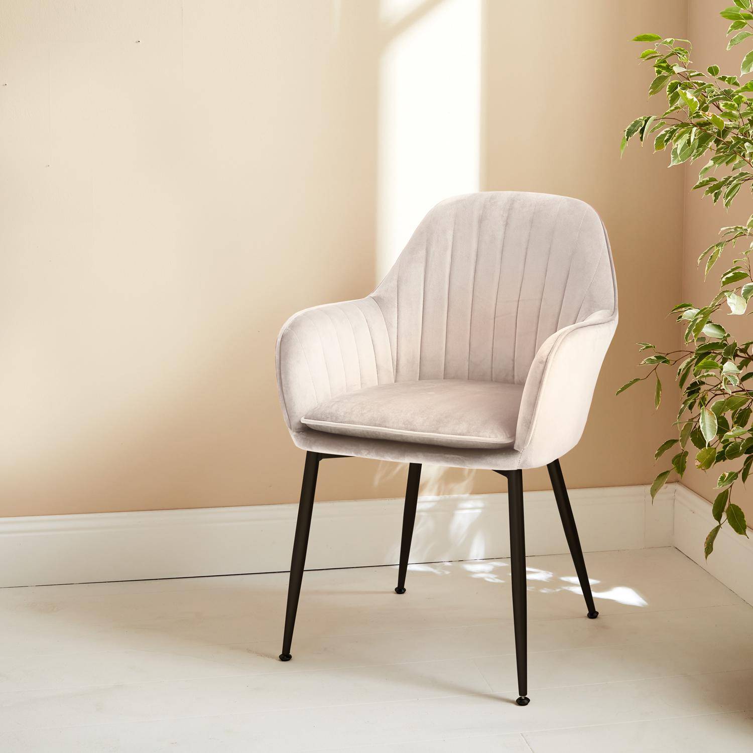 Velvet armchair with metal legs, 58x58x85cm - Shella - White Photo1