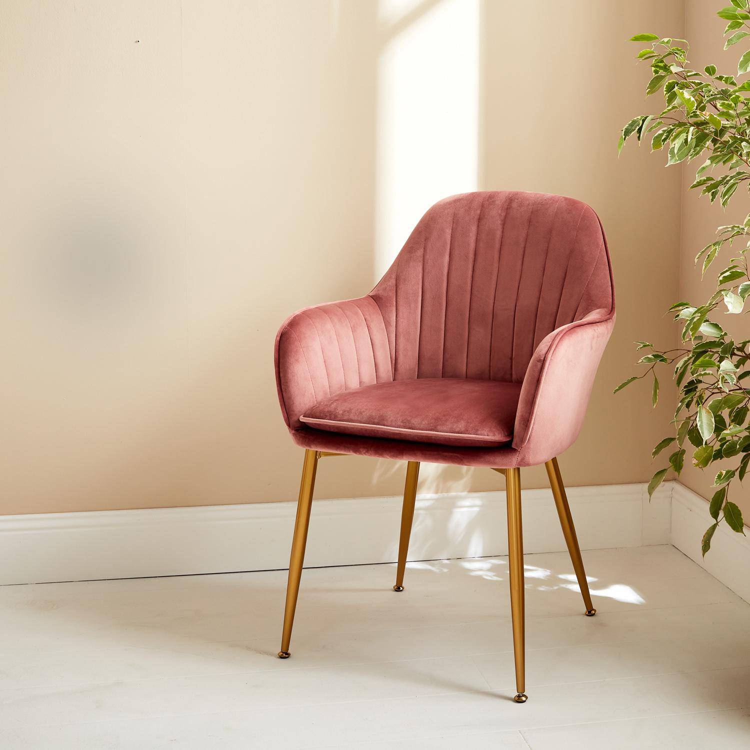 Velvet armchair with metal legs, 58x58x85cm - Shella - Rose Pink,sweeek,Photo1