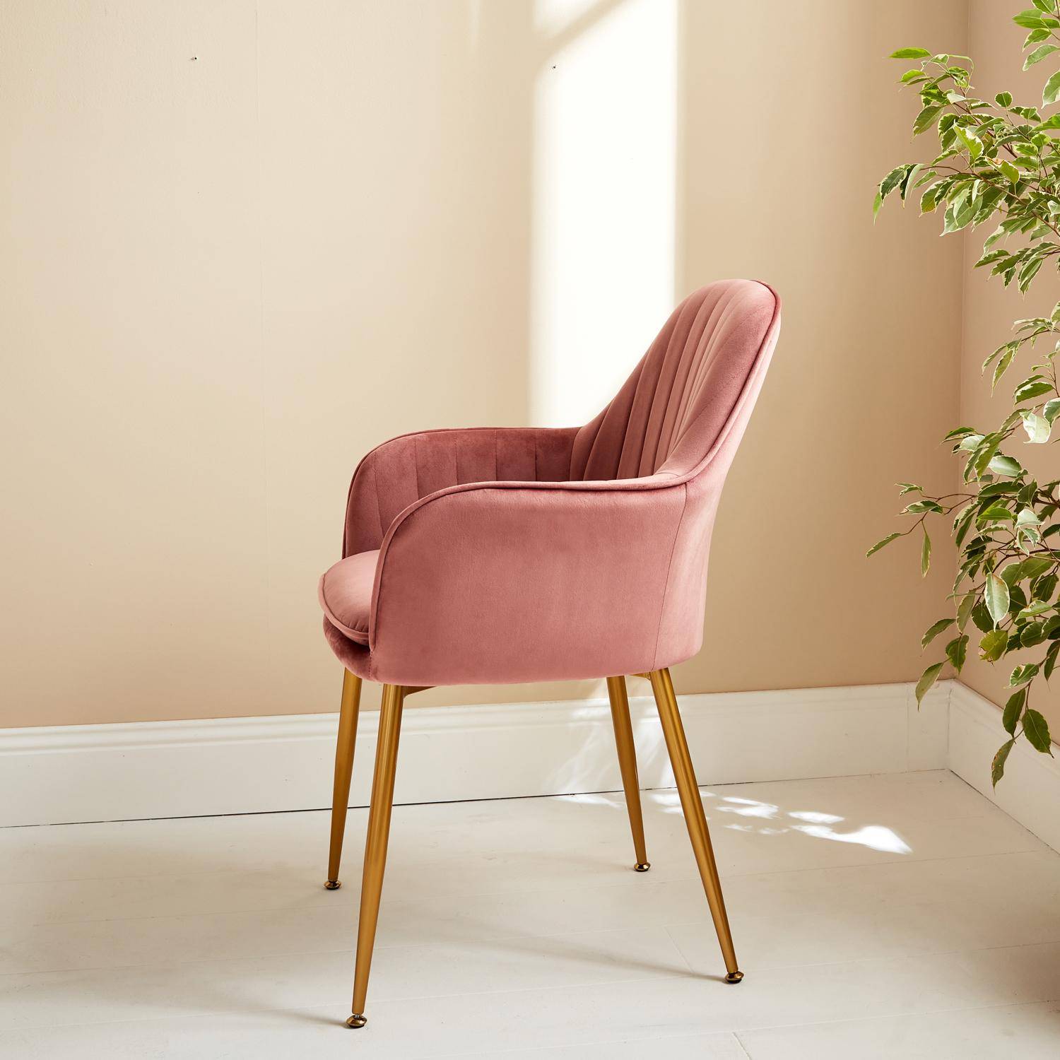 Velvet armchair with metal legs, 58x58x85cm - Shella - Rose Pink Photo2