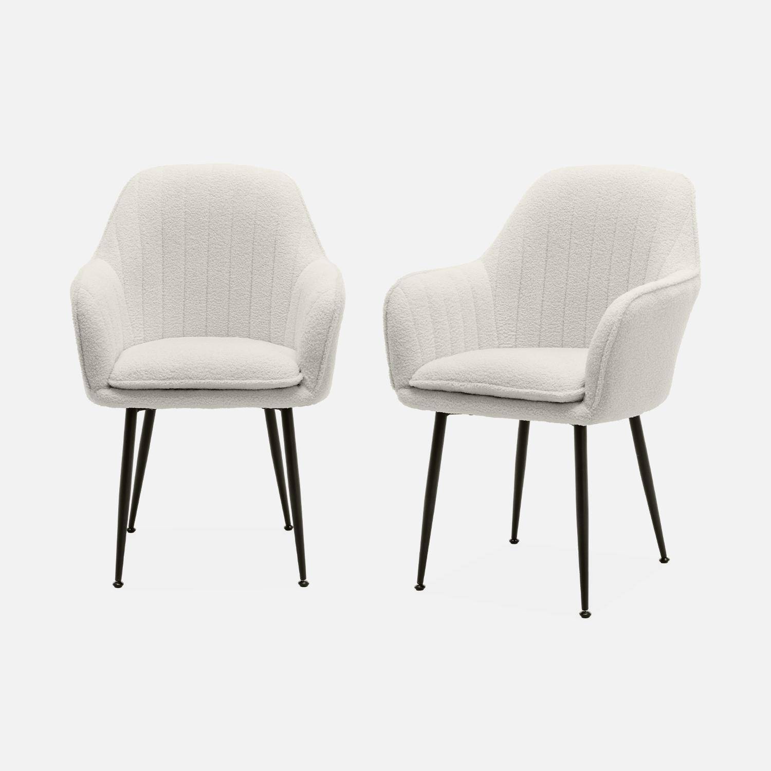 Set of 2 Boucle armchair with metal legs, 58x58x85cm - Shella Boucle - White,sweeek,Photo2
