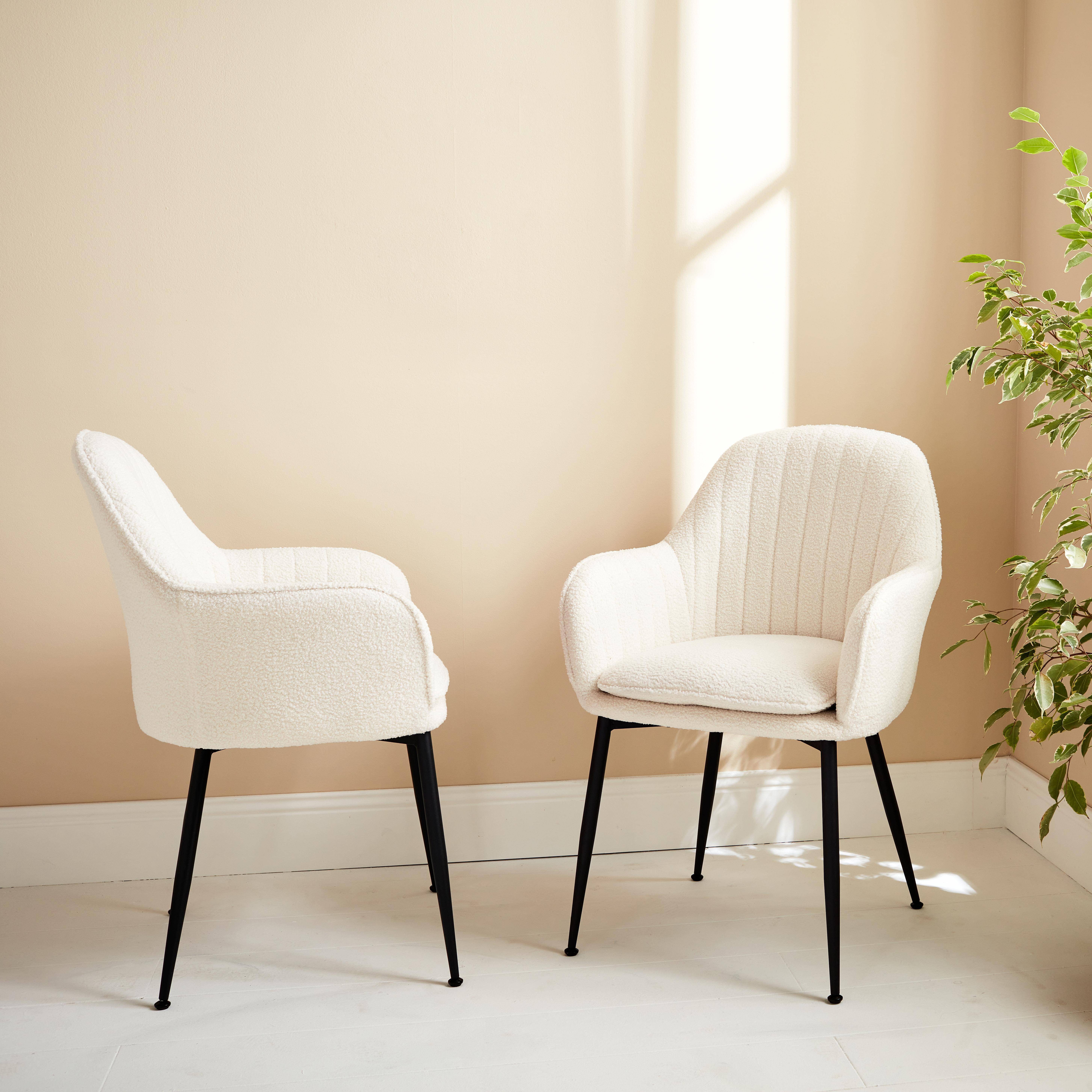 Set of 2 Boucle armchair with metal legs, 58x58x85cm - Shella Boucle - White,sweeek,Photo1