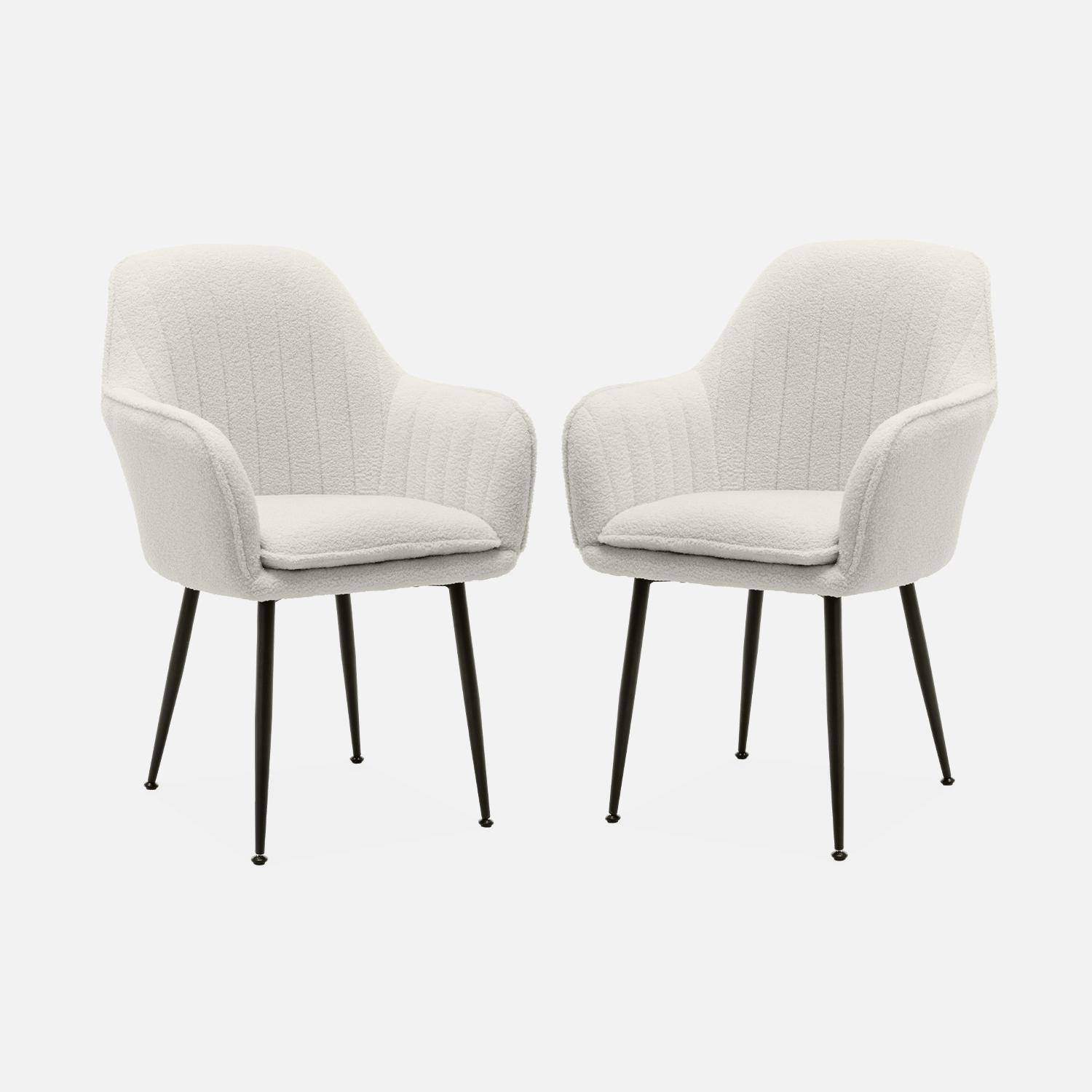 Set of 2 Boucle armchair with metal legs, 58x58x85cm - Shella Boucle - White Photo3
