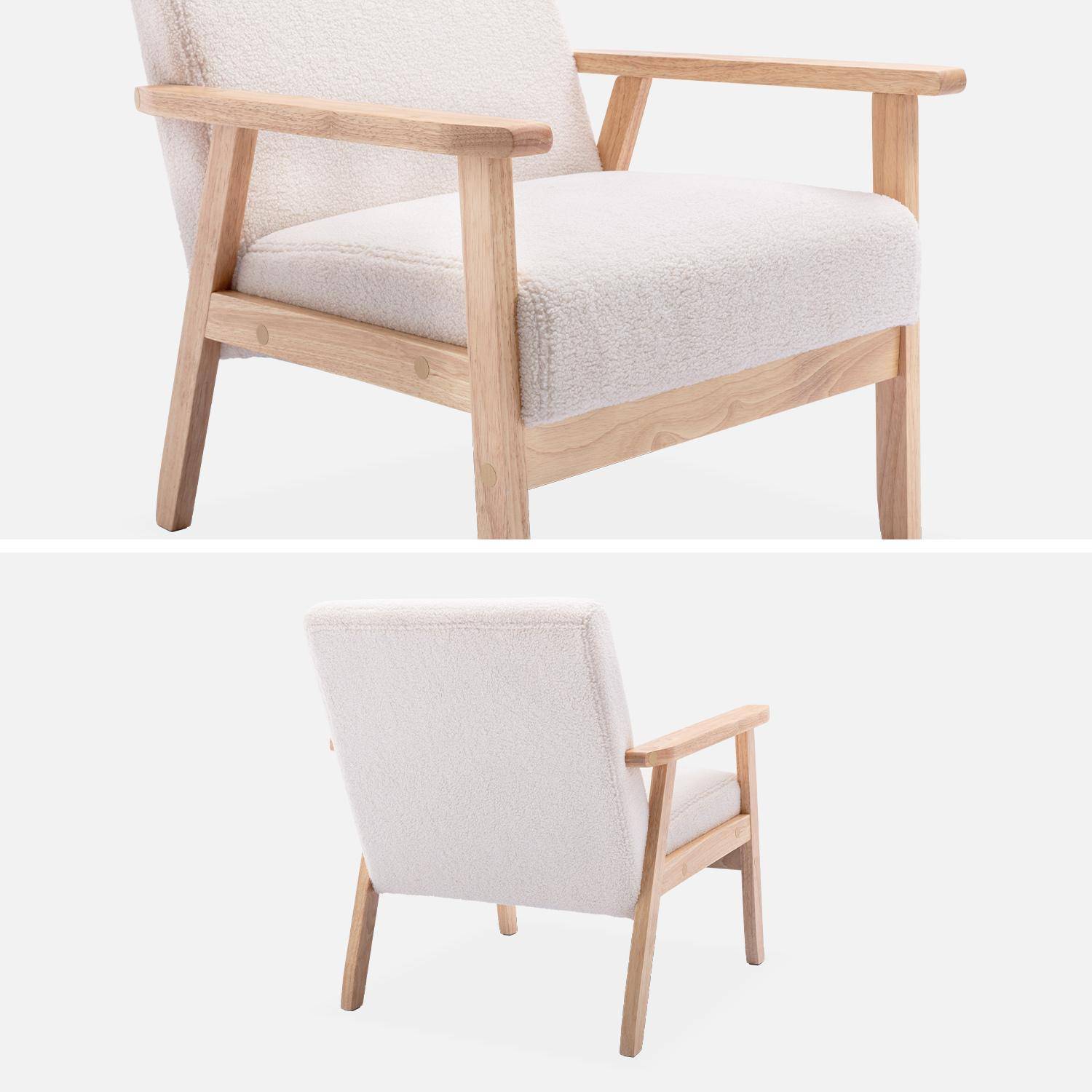 Scandi-style boucle armchair, wooden frame and boucle fabric, 64x69.5x73cm - Isak Boucle - White,sweeek,Photo5
