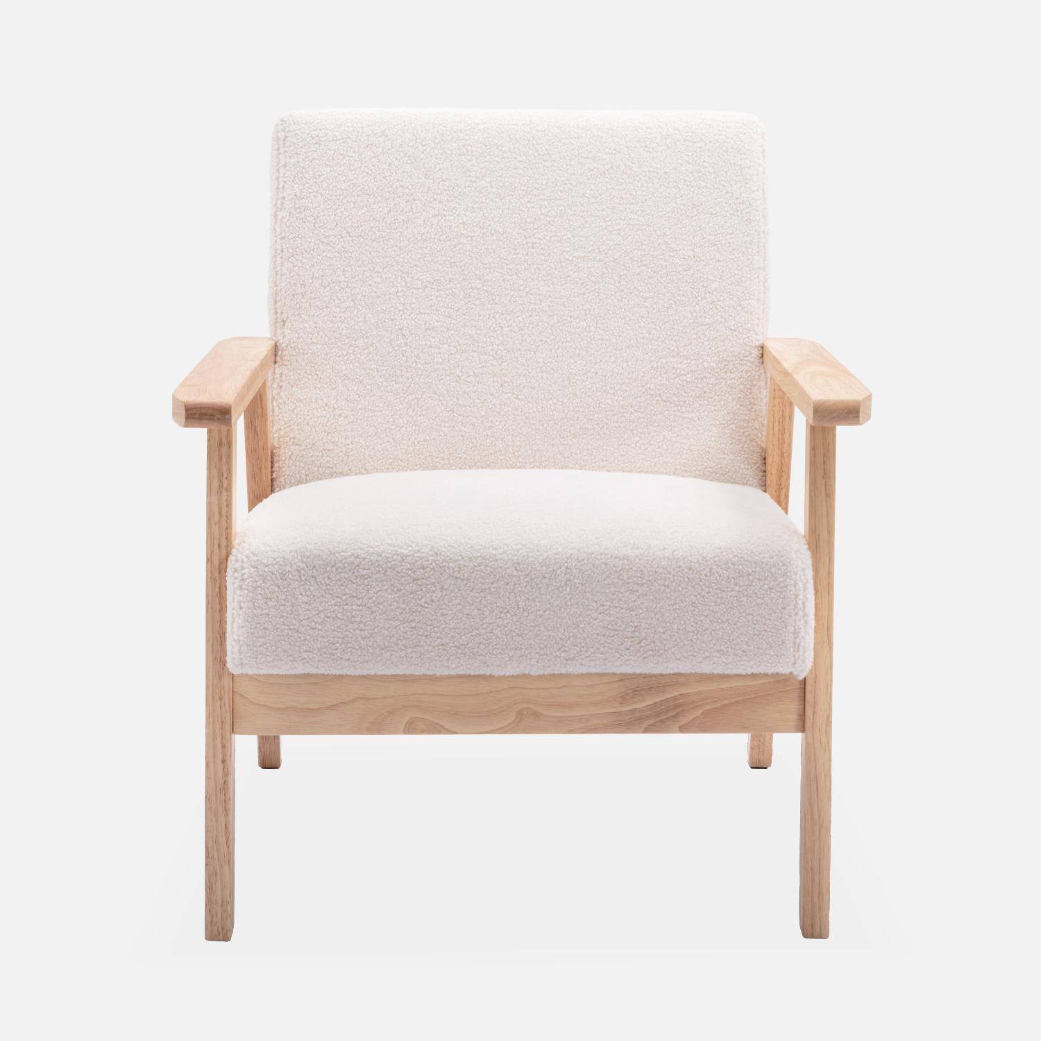 Scandi-style boucle armchair, wooden frame and boucle fabric, 64x69.5x73cm - Isak Boucle - White,sweeek,Photo4