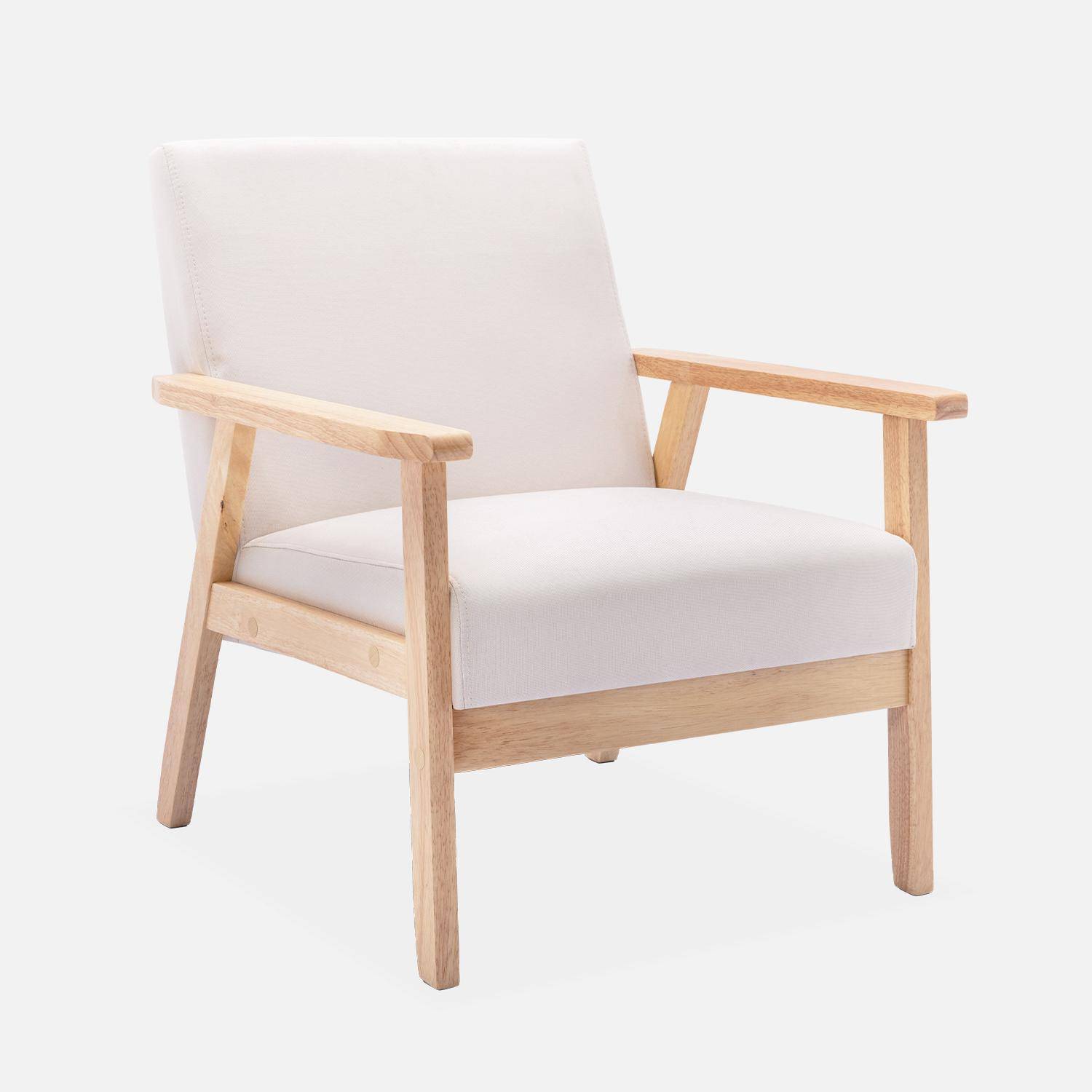 Scandi-style armchair, wooden frame, 64x69.5x73cm - Isak - Beige Photo3