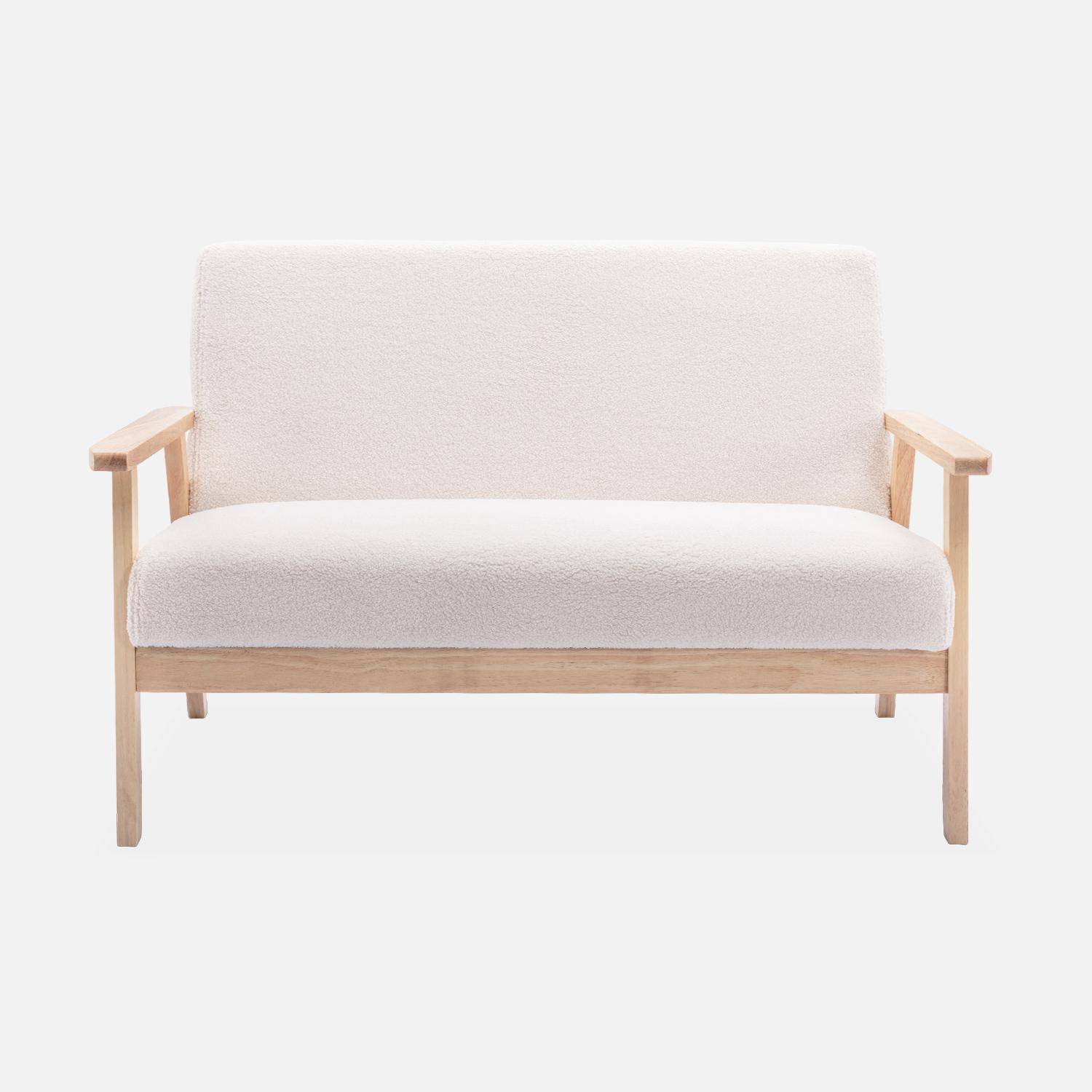 Scandi-style 2-seater boucle sofa, wooden frame, L114 x D69.5 x H73cm, white, Isak,sweeek,Photo4