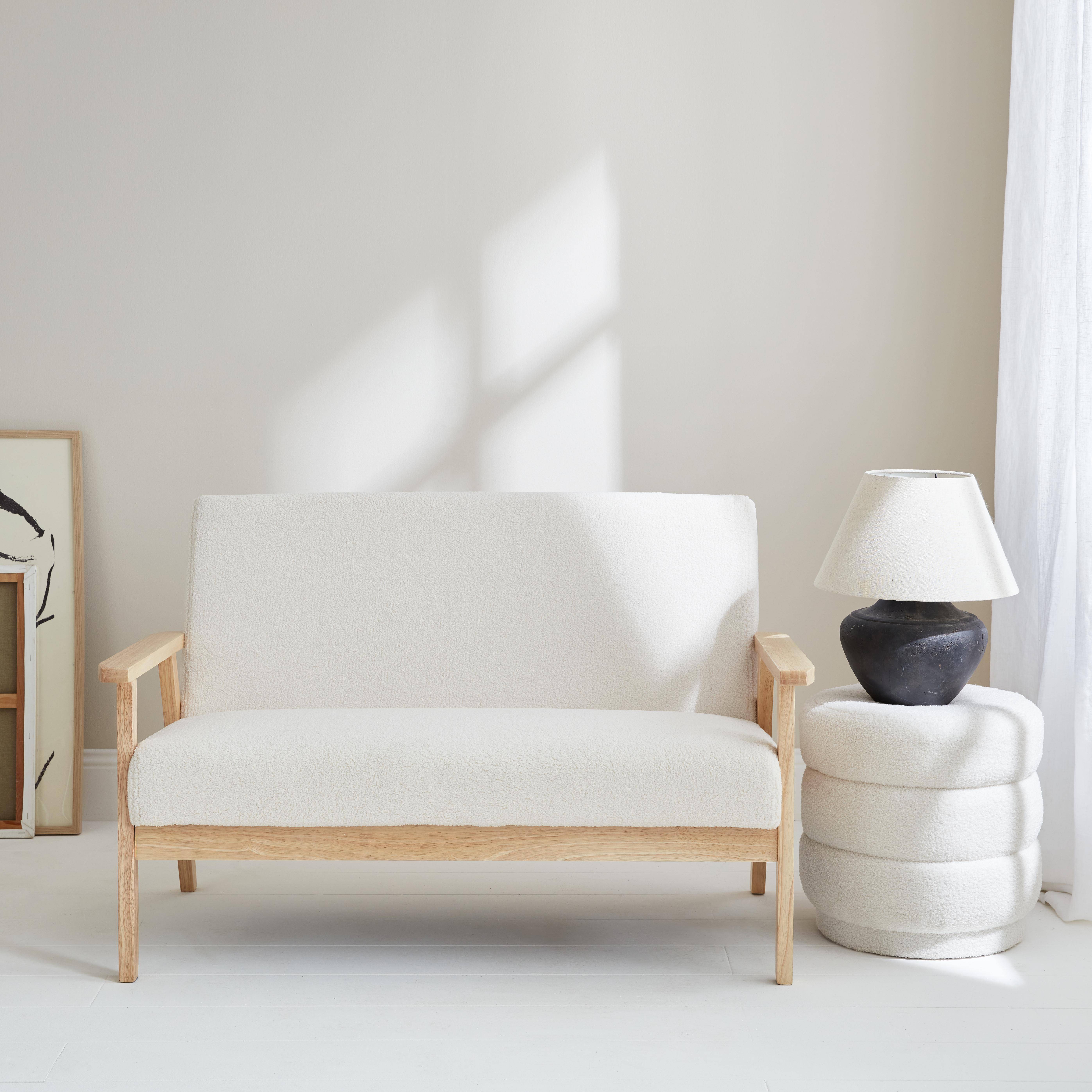 Scandi-style 2-seater boucle sofa, wooden frame, L114 x D69.5 x H73cm, white, Isak,sweeek,Photo2