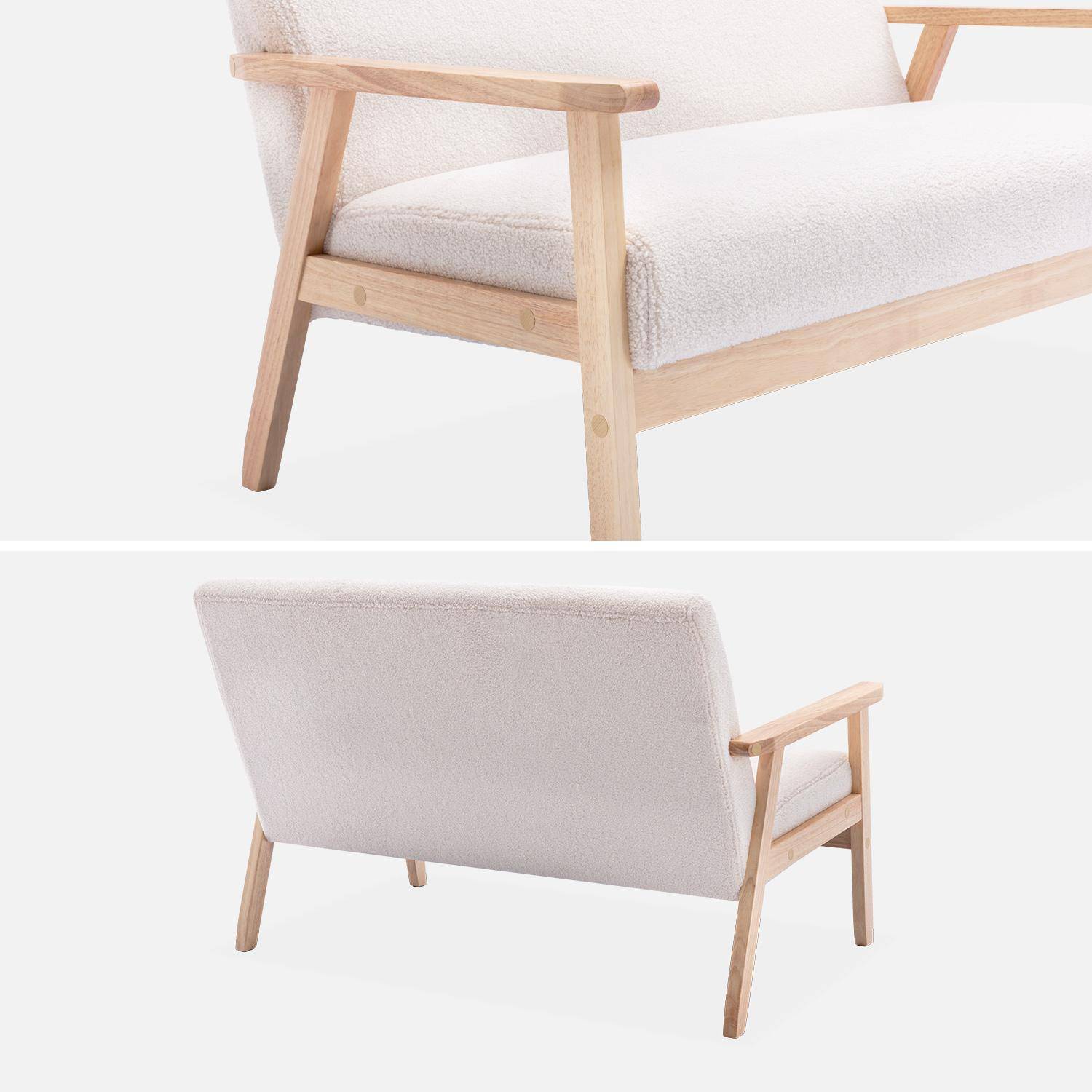 Scandi-style 2-seater boucle sofa, wooden frame, L114 x D69.5 x H73cm, white, Isak,sweeek,Photo5