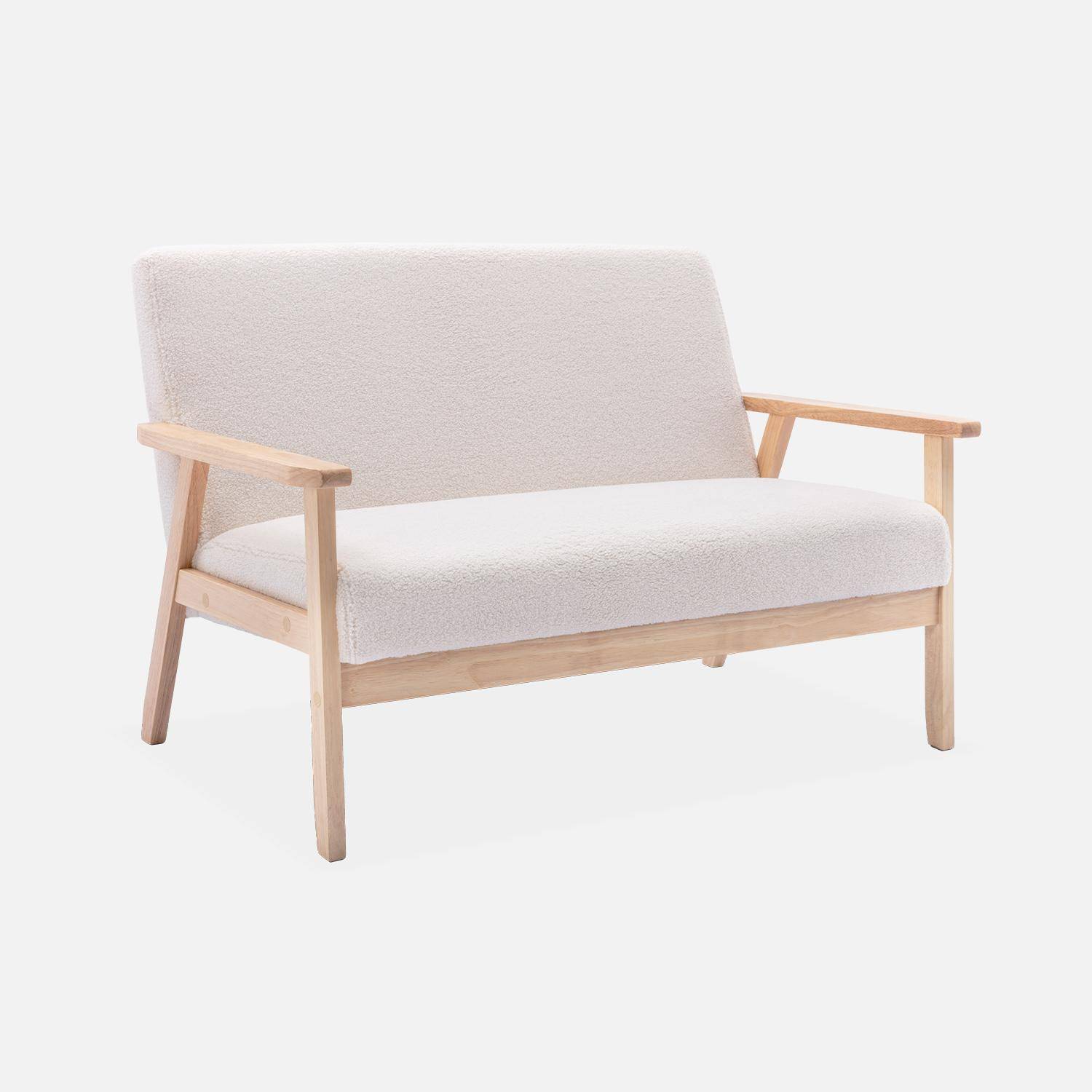 Scandi-style 2-seater boucle sofa, wooden frame, L114 x D69.5 x H73cm, white, Isak,sweeek,Photo3