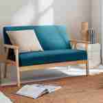 Scandi-style 2-seater sofa, wooden frame, 113x70.5x73cm, Petrol blue, Isak Photo1