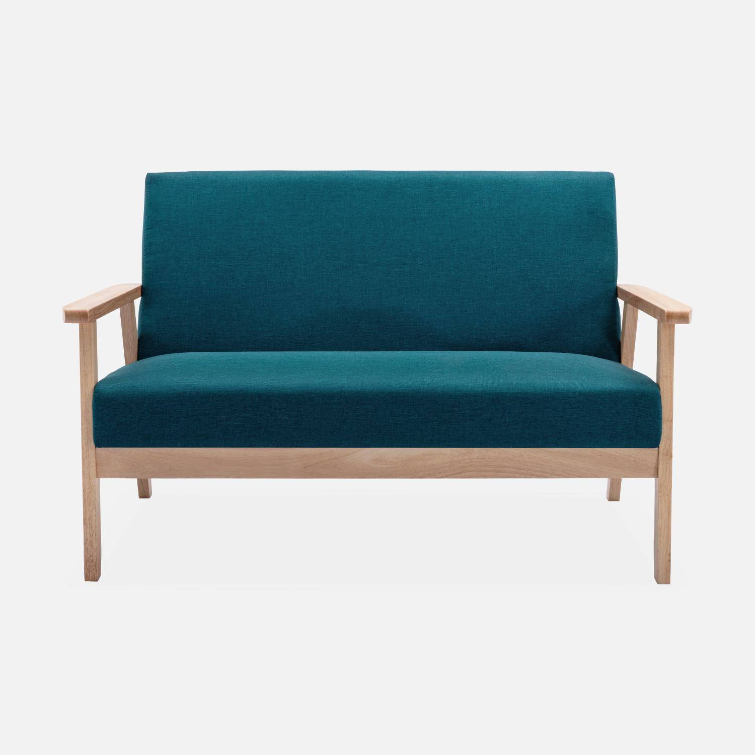 Scandi-style 2-seater sofa, wooden frame, 113x70.5x73cm, Petrol blue, Isak Photo3