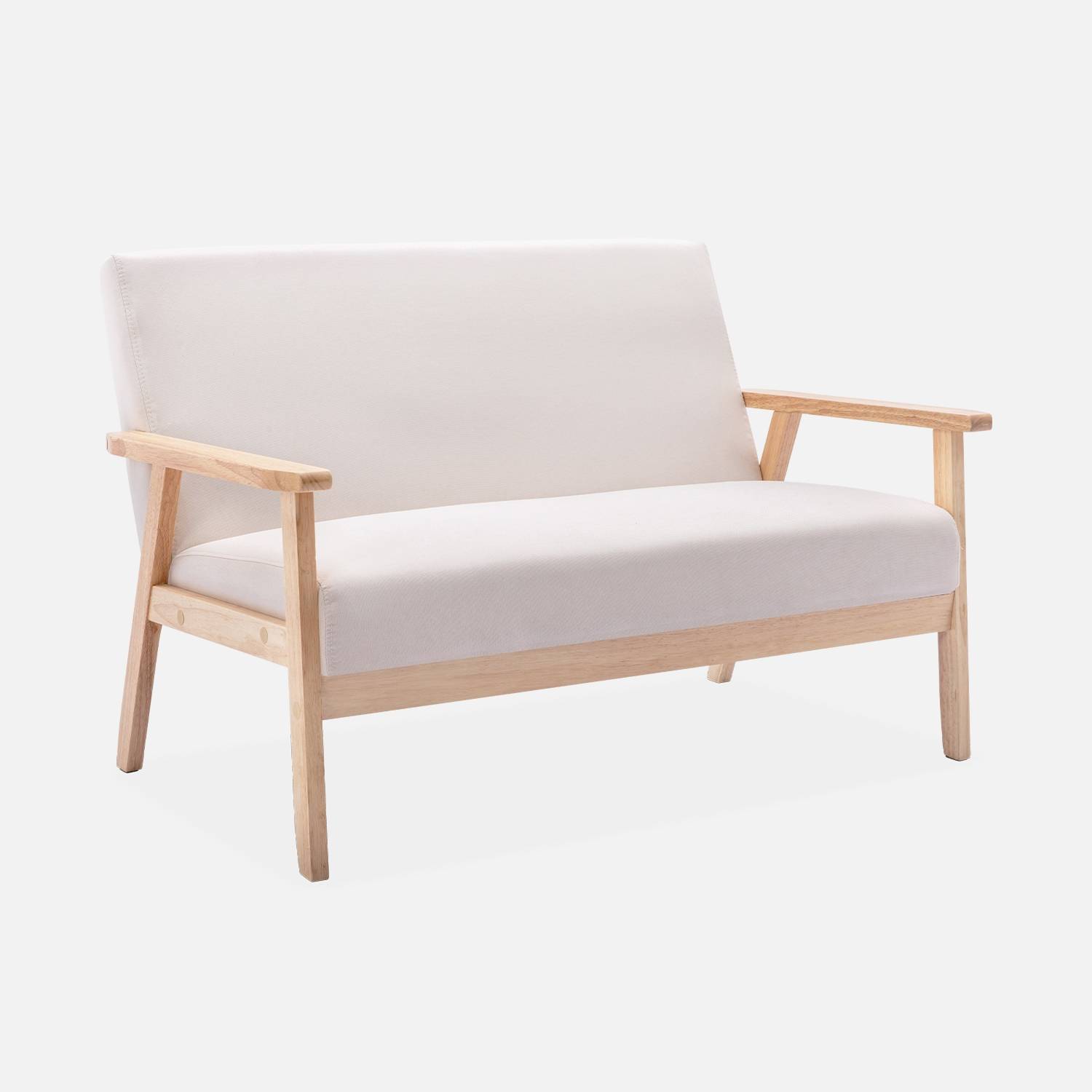 Scandi-style 2-seater sofa, wooden frame, 113x70.5x73cm, Beige | sweeek