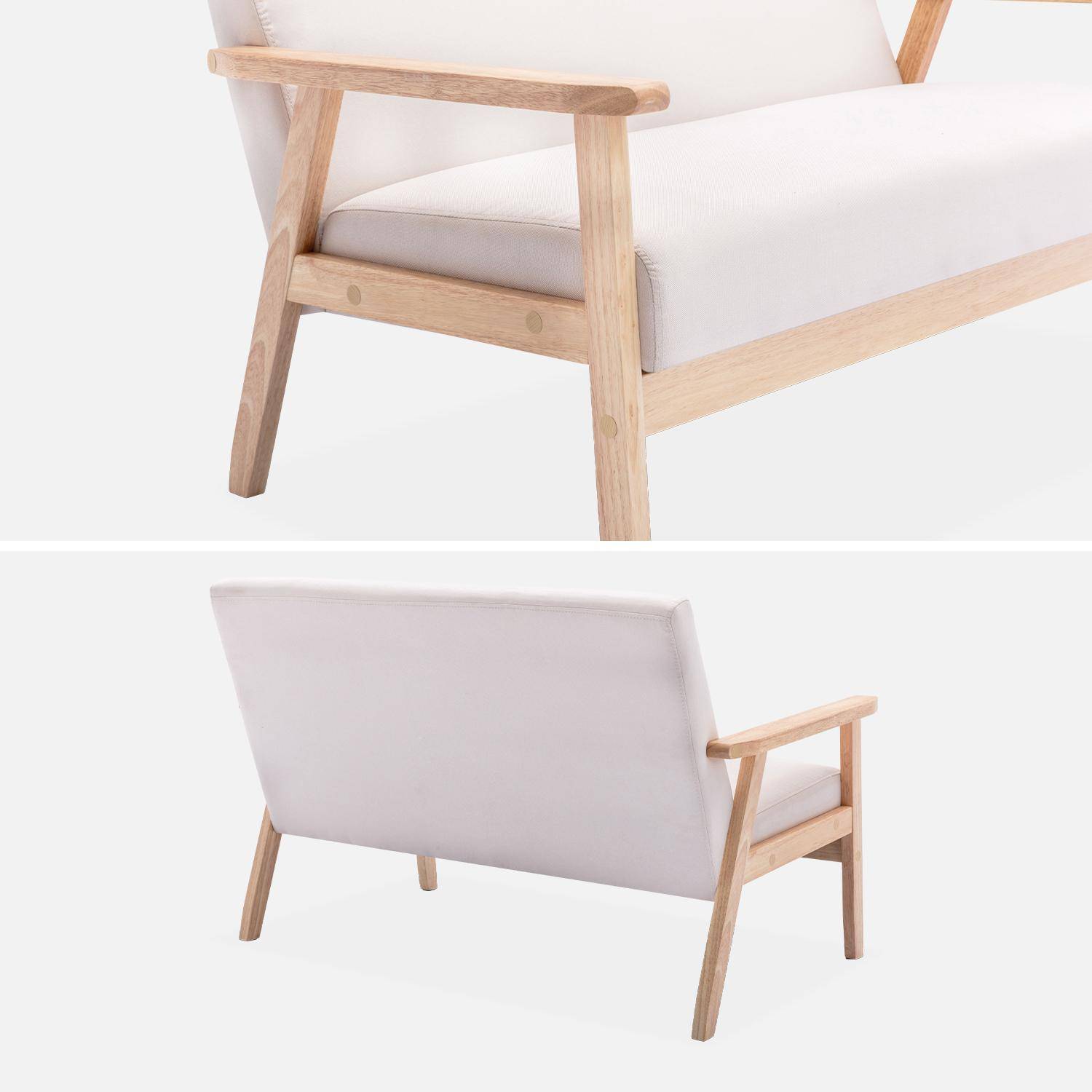 Scandi-style 2-seater sofa, wooden frame, 113x70.5x73cm - Isak - Beige Photo5