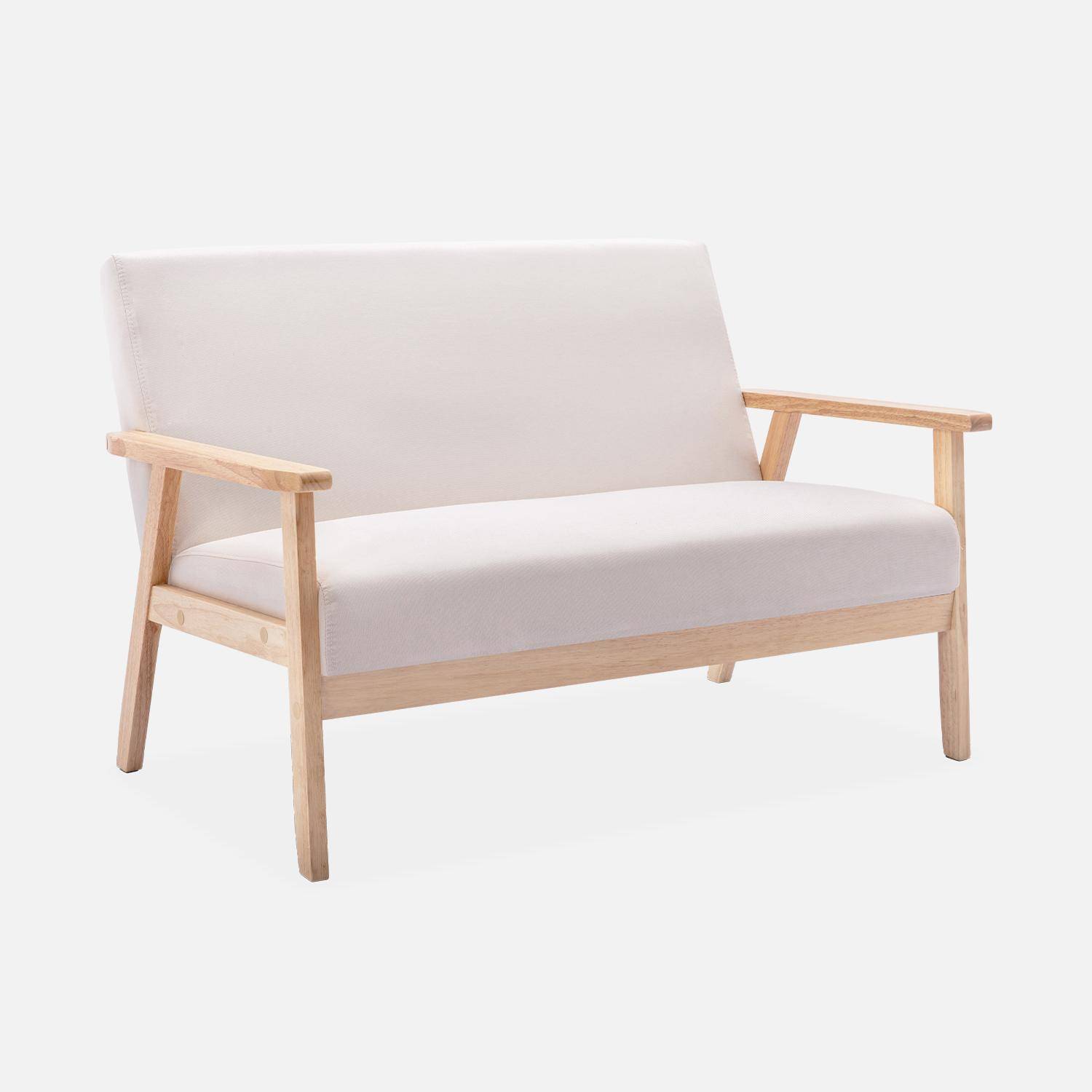 Scandi-style 2-seater sofa, wooden frame, 113x70.5x73cm - Isak - Beige Photo3