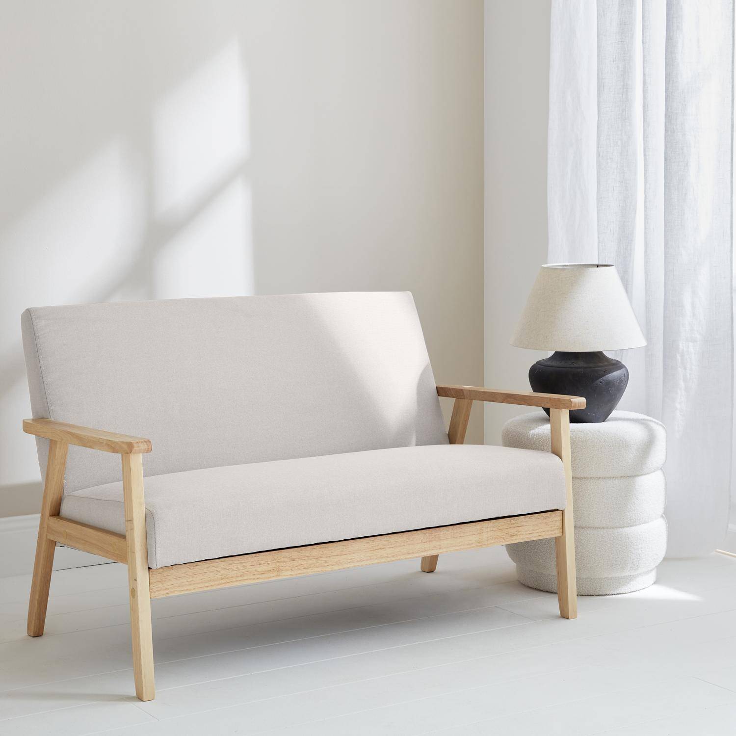 Scandi-style 2-seater sofa, wooden frame, 113x70.5x73cm - Isak - Beige Photo2