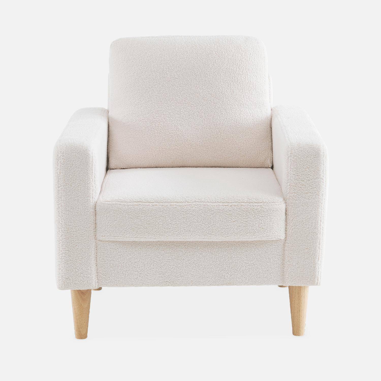 Scandi-style armchair with wooden legs - Bjorn - white boucle,sweeek,Photo4