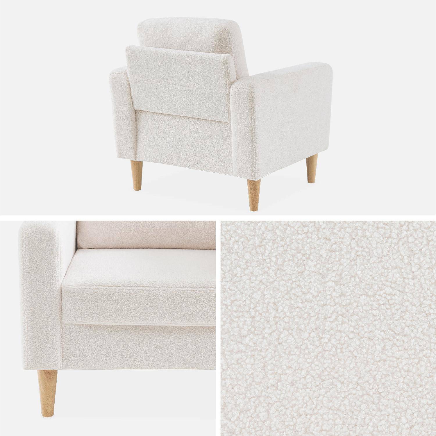 Scandi-style armchair with wooden legs - Bjorn - white boucle,sweeek,Photo5