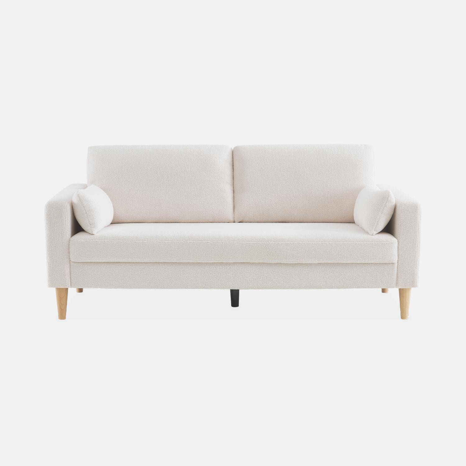 Large 3-seater sofa Scandi-style with wooden legs - Bjorn - white boucle,sweeek,Photo4