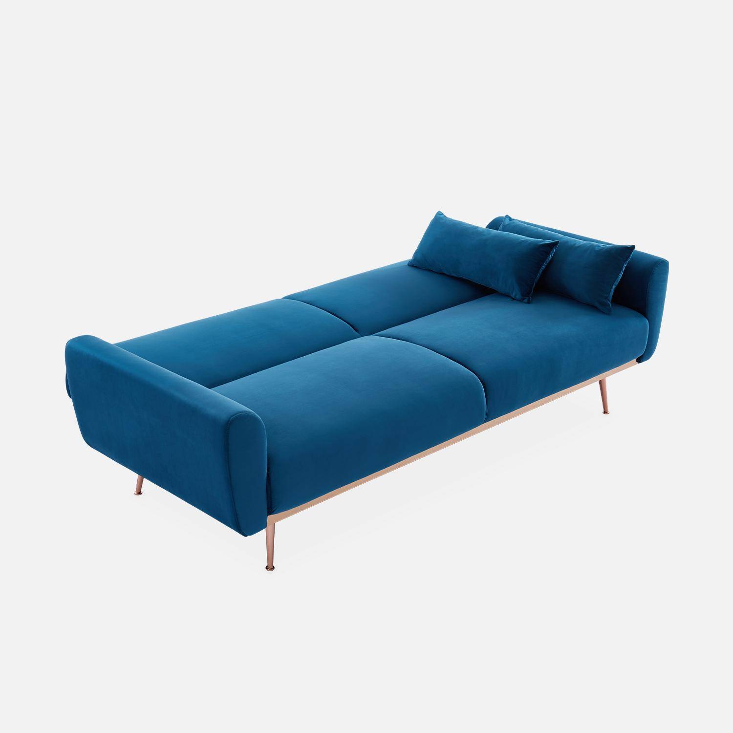 3-seater convertible sofa bed, petro blue, velvet,sweeek,Photo6