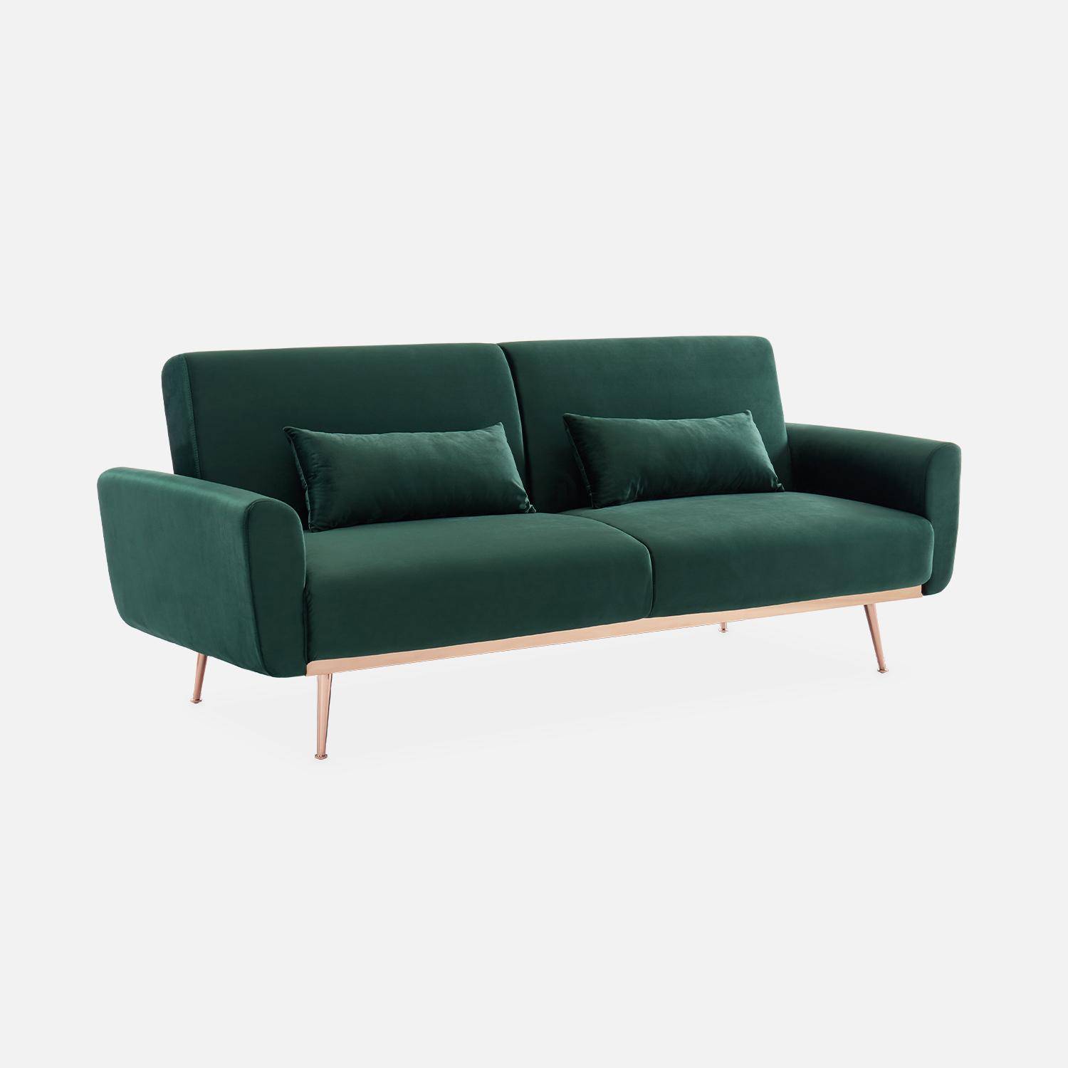 3-seater velvet convertible sofa bed, Oskar, Dark Green, 85x206.5x84 cm,sweeek,Photo3