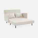 Sleeper, 2-seater Scandinavian sofa bed, wooden legs, white bouclette, reclining backrest Photo6