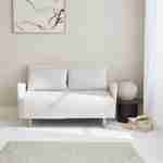 Sleeper, 2-seater Scandinavian sofa bed, wooden legs, white bouclette, reclining backrest Photo1