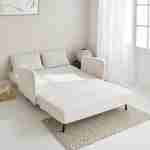 Sleeper, 2-seater Scandinavian sofa bed, wooden legs, white bouclette, reclining backrest Photo2