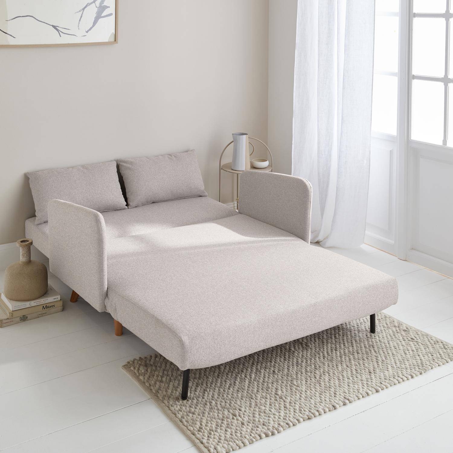 Sleeper, 2-Seater convertible sofa with wooden legs, L130xl81xH82cm, beige Photo2