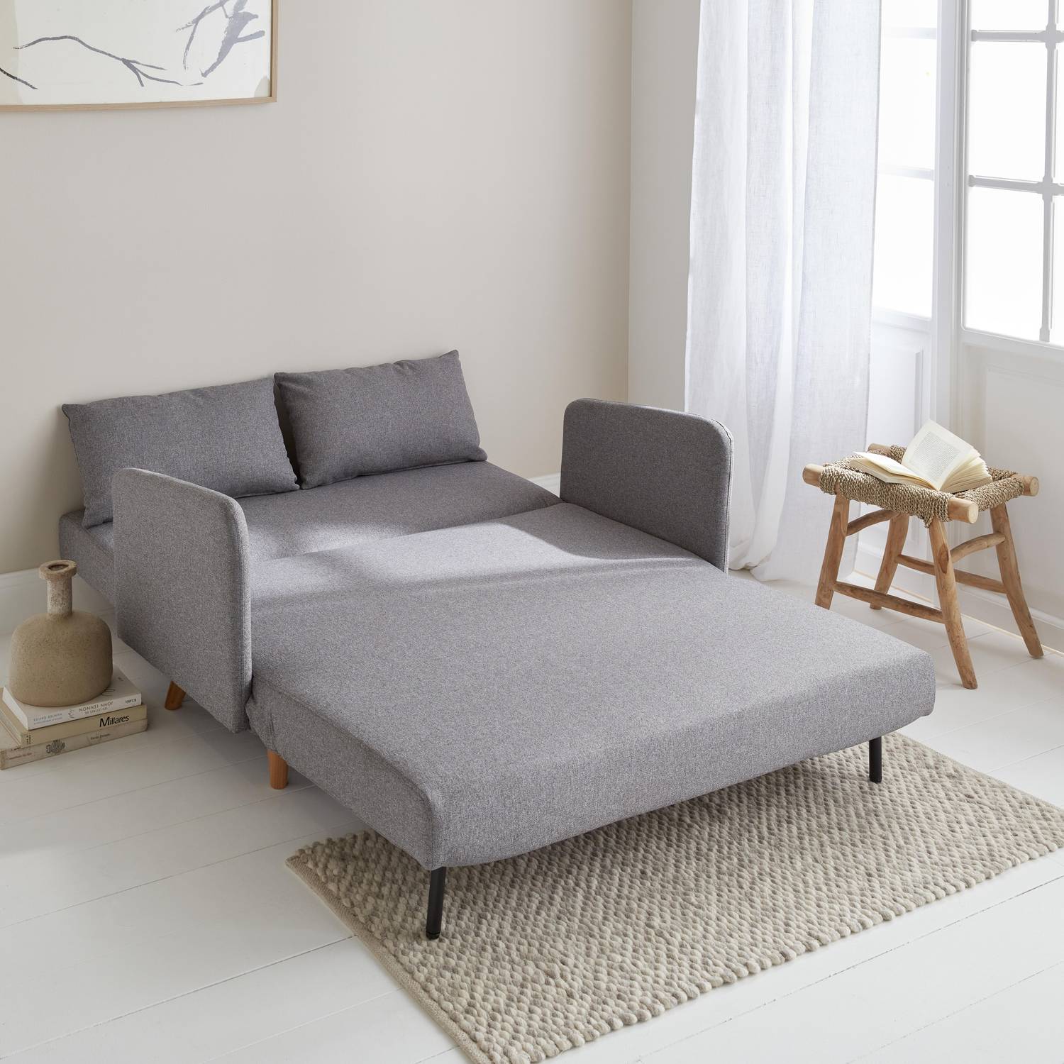 2-Seater convertible sofa with wooden legs, L130 x l81 x H82cm, grey Photo2