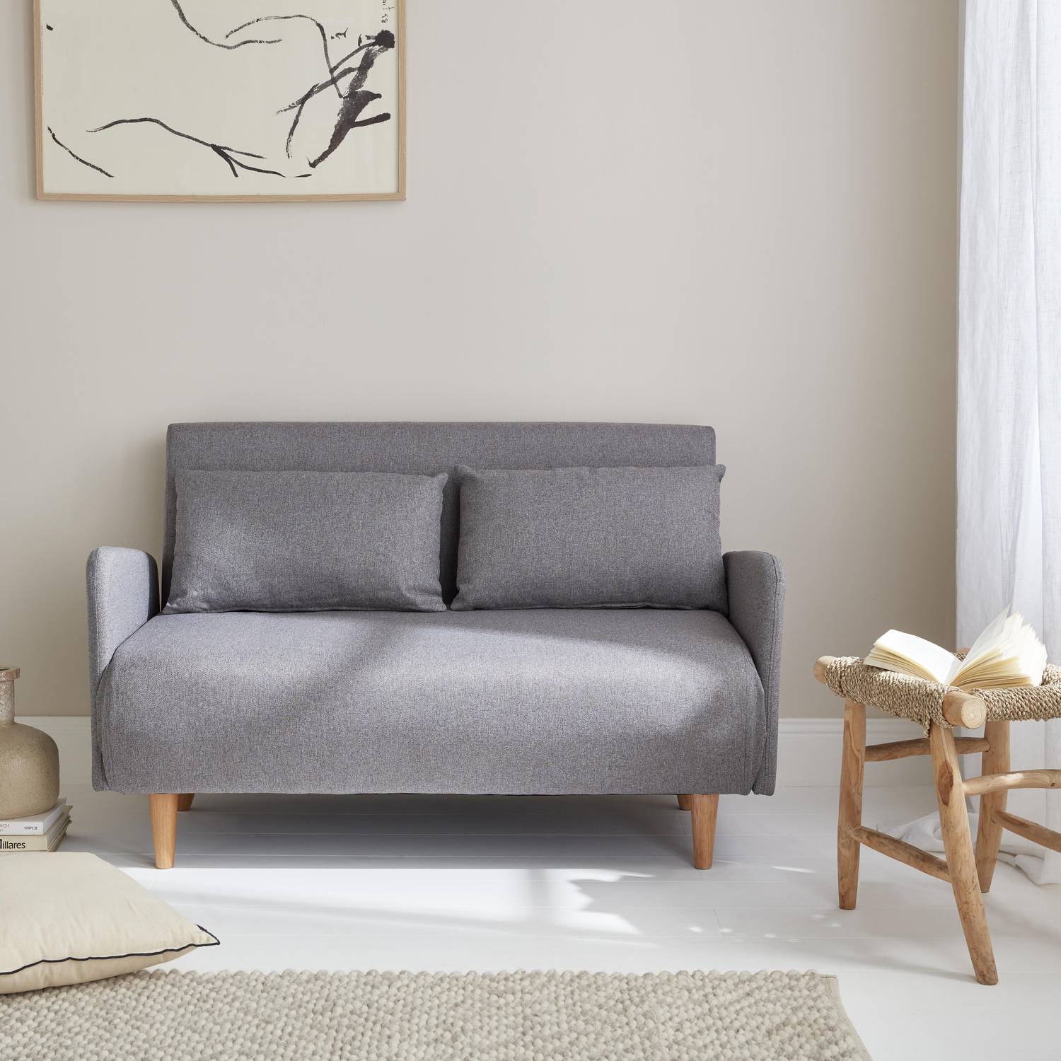 2-Seater convertible sofa with wooden legs, L130 x l81 x H82cm, grey Photo1