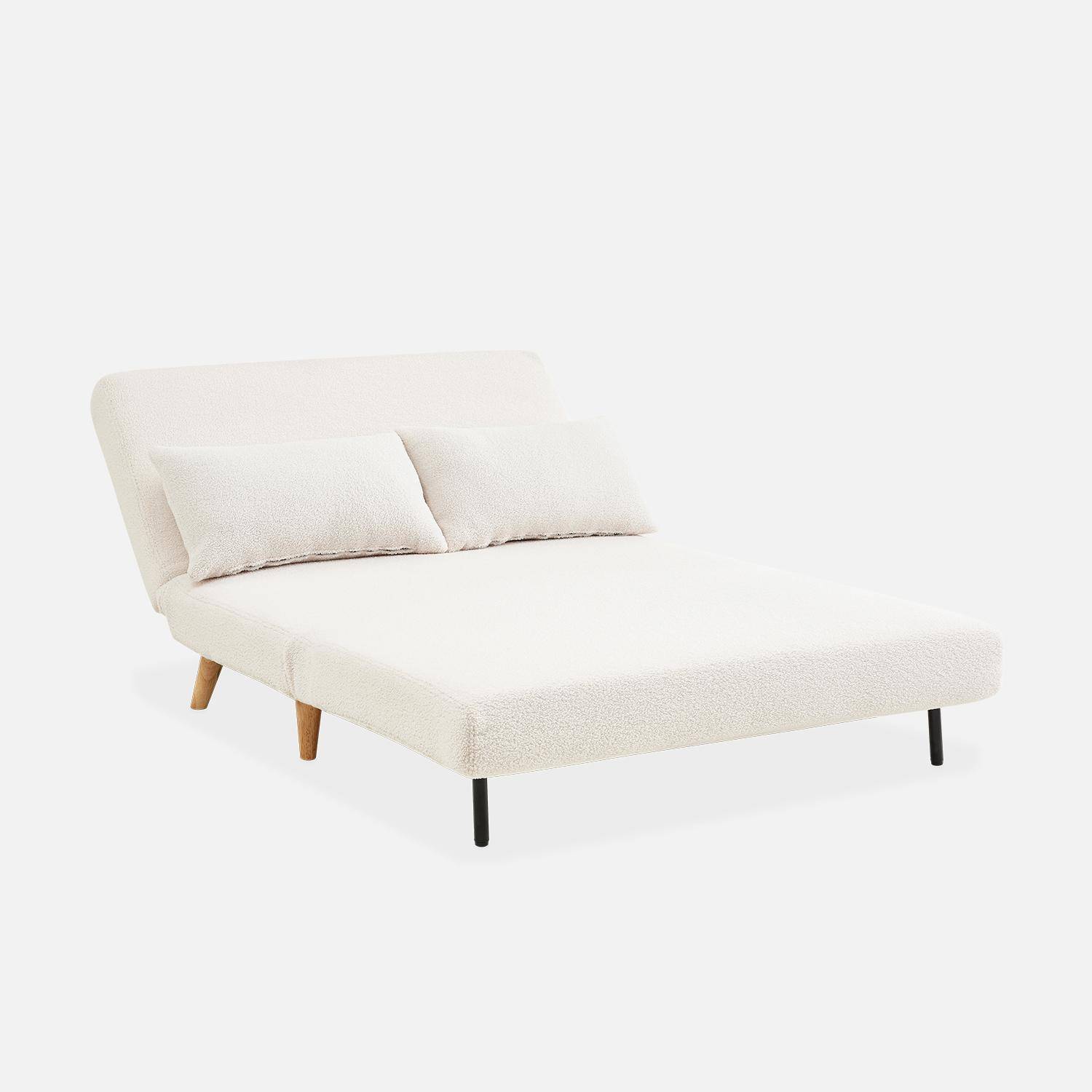 Sleeper, 2-Seater Convertible Sofa with Wooden Legs,  L120xW81xH82cm, white bouclette,sweeek,Photo6