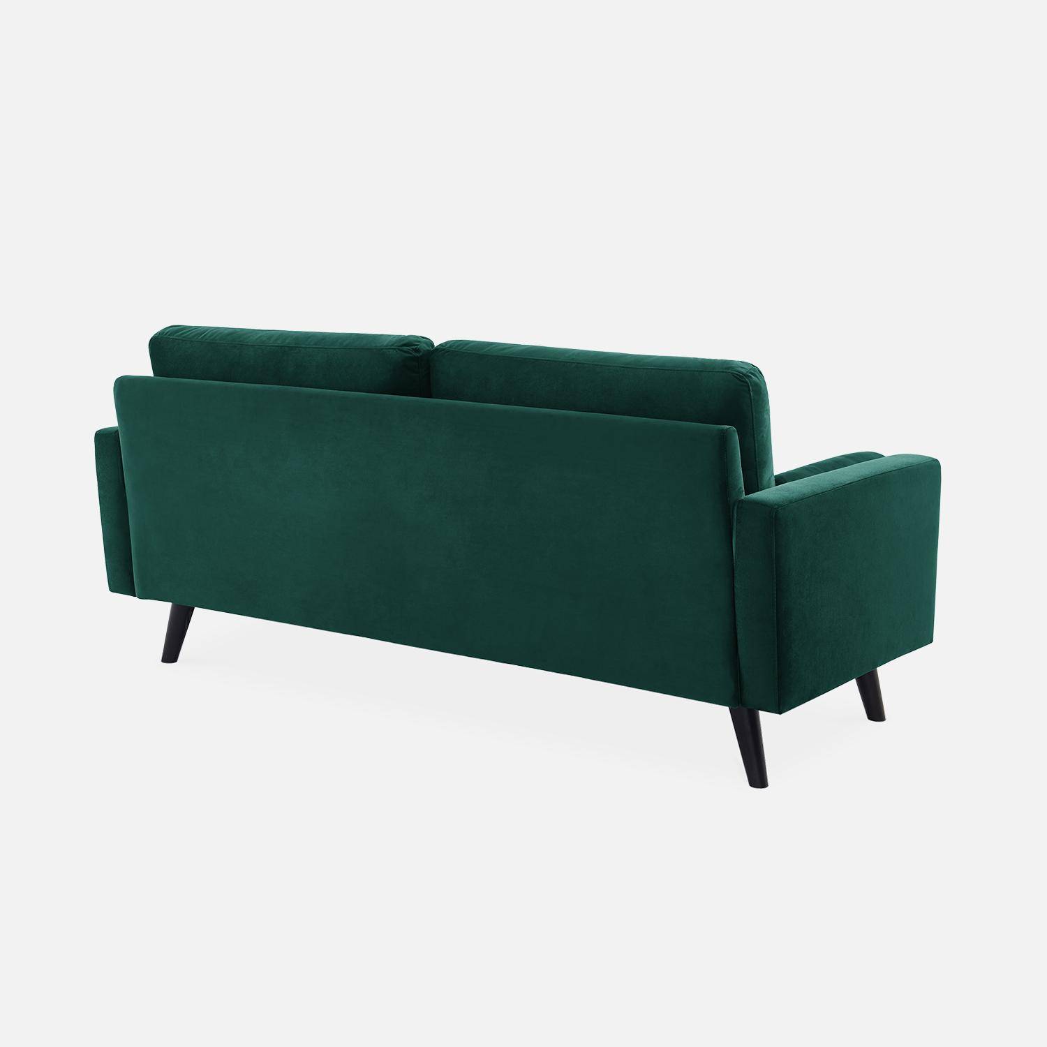 Velvet vintage style 3-seater sofa with Scandi style wooden legs - Ivar - Green Photo4