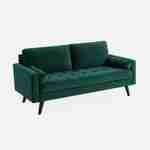 Velvet vintage style 3-seater sofa with Scandi style wooden legs - Ivar - Green Photo2