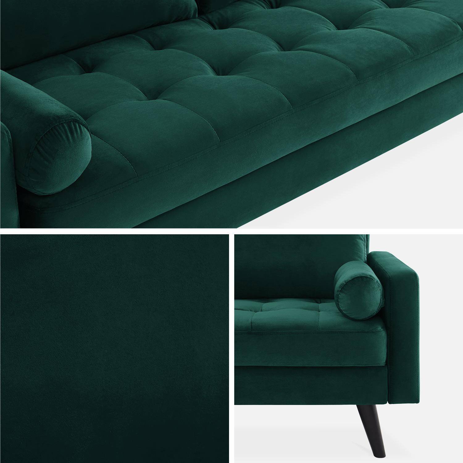 Velvet vintage style 3-seater sofa with Scandi style wooden legs - Ivar - Green,sweeek,Photo5