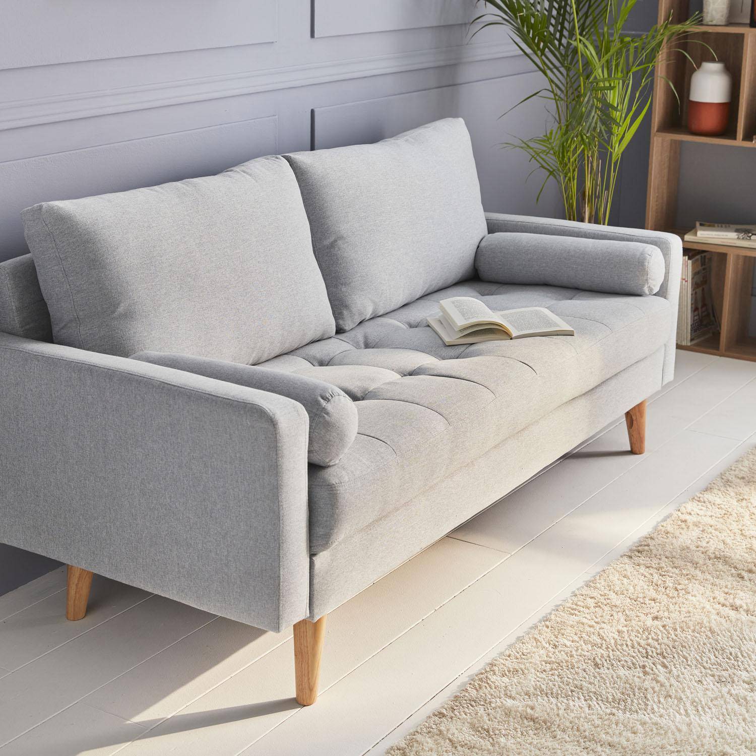 3-seater sofa with Scandi style wooden legs - Ivar - Grey Photo2