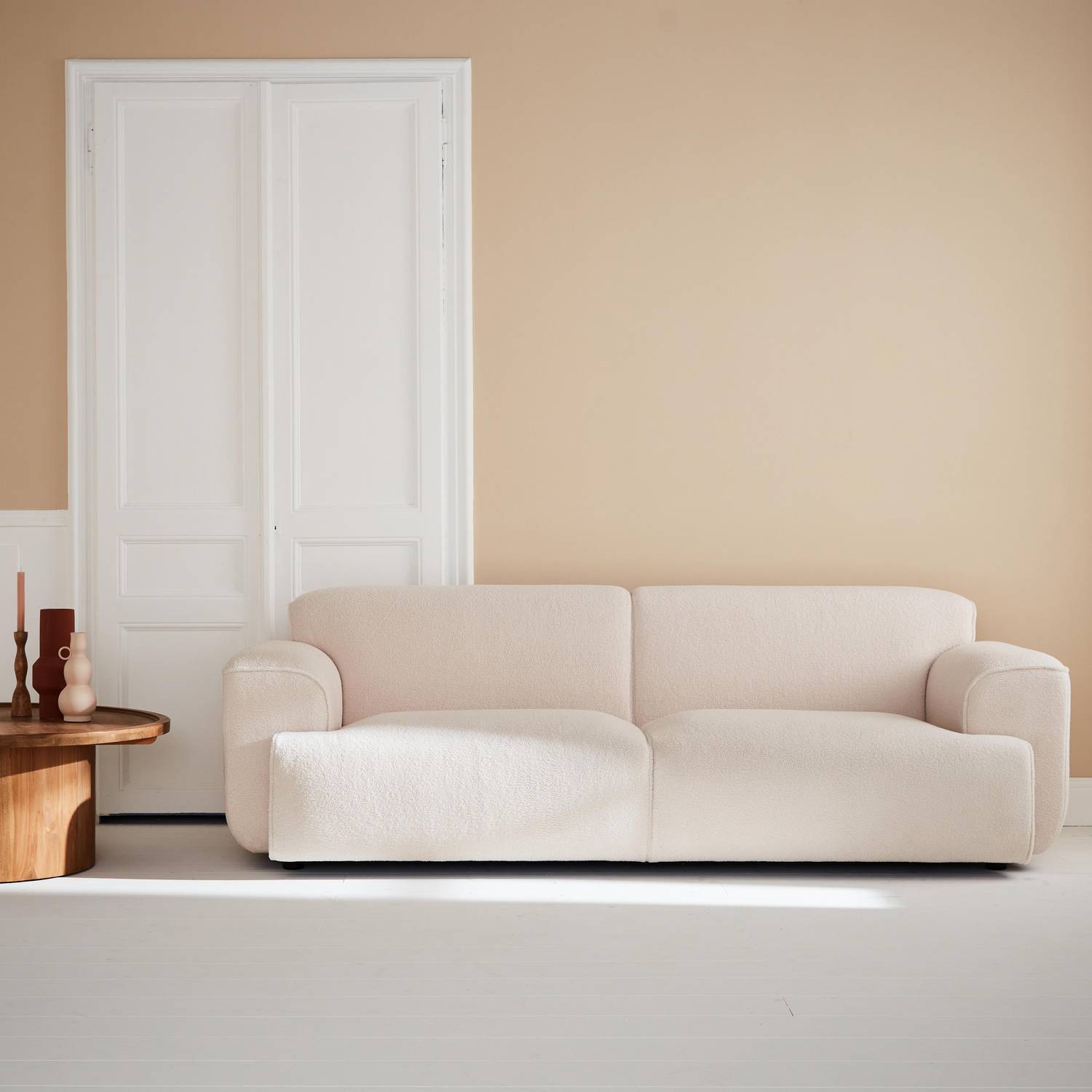 3-Seater Boucle Sofa, polyester,  L230xW98xH73cm, white Photo2