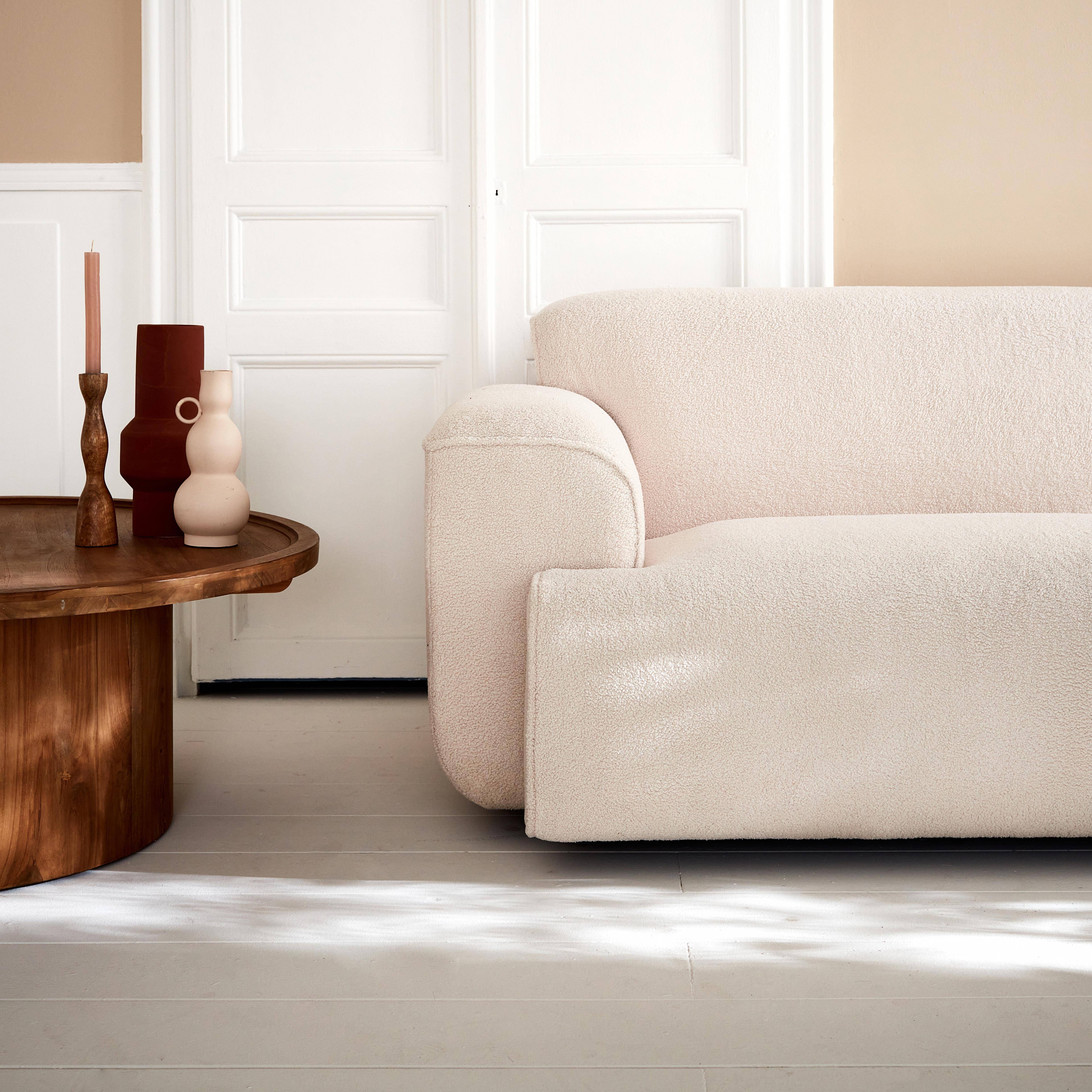 3-Seater Boucle Sofa, polyester,  L230xW98xH73cm, white,sweeek,Photo3